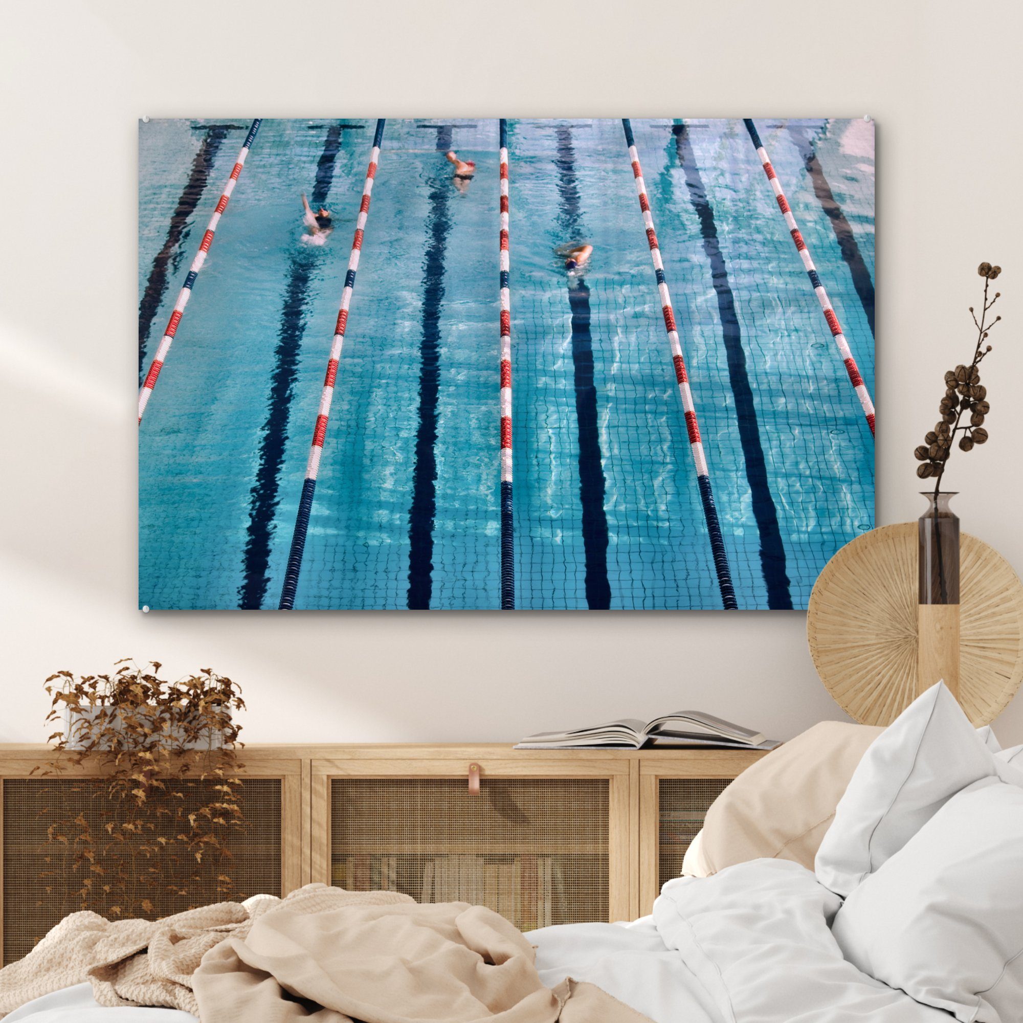 MuchoWow Acrylglasbild Schwimmen - St), (1 - & Wohnzimmer Wettkampfschwimmen Schwimmbad, Schlafzimmer Acrylglasbilder