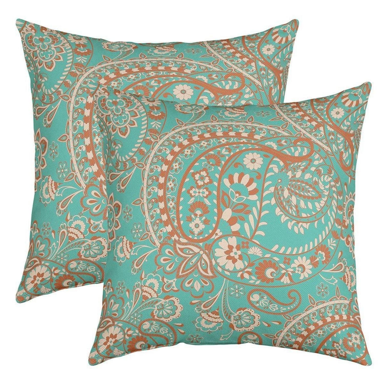 LuxusKollektion Kissenbezug Kissenbezug Paisley 2er Set 60x60cm Hellblau Boho