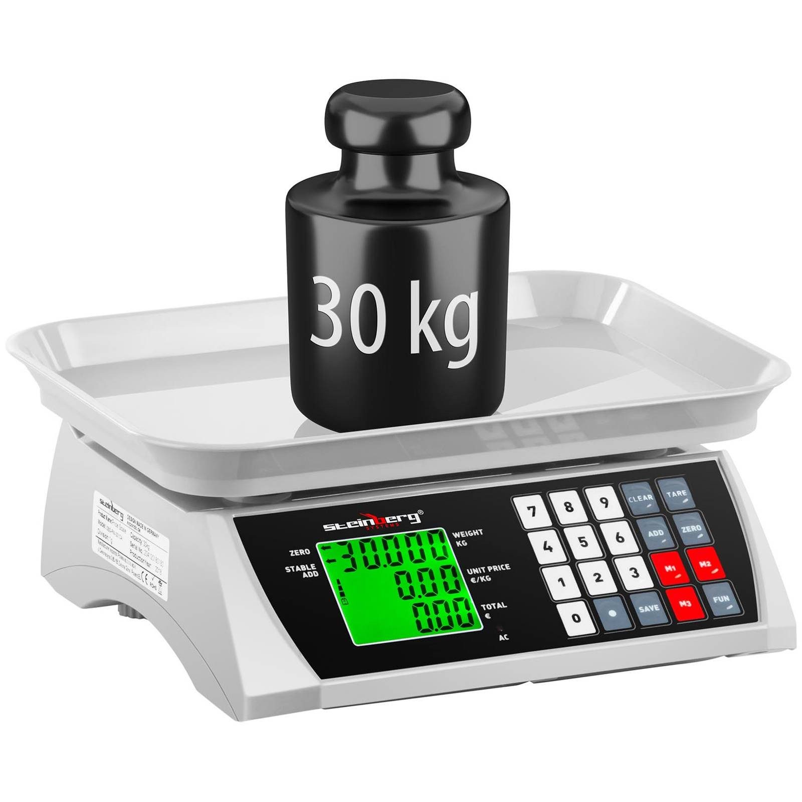 Steinberg Systems Präzisionswaage Kontrollwaage 30 kg / 1 g Ladenwaage Preiswaage Marktwaage 2 LCD