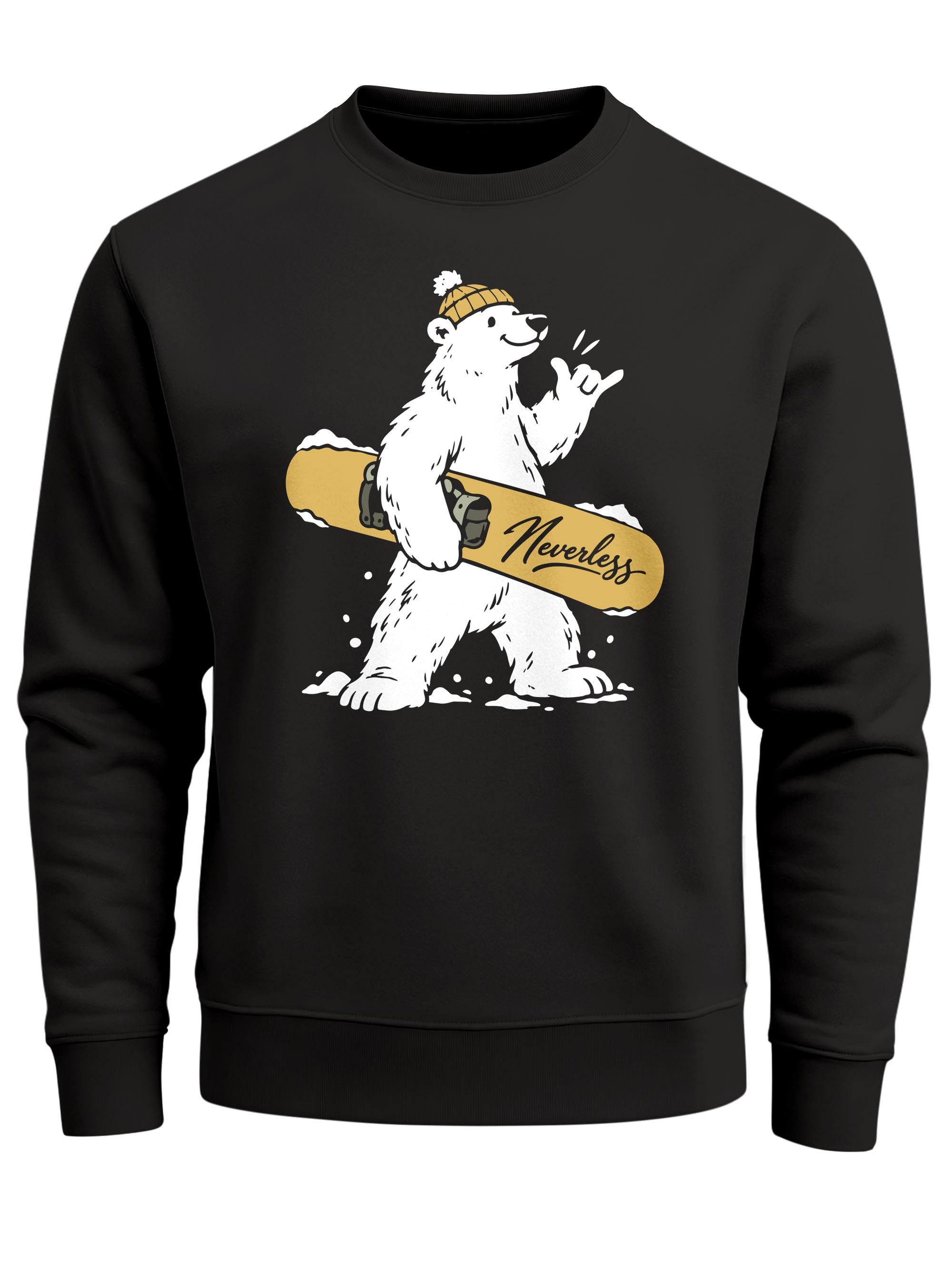 Neverless Sweatshirt Neverless® Herren Sweatshirt Eisbär Snowboard Frontprint, Regular Fit
