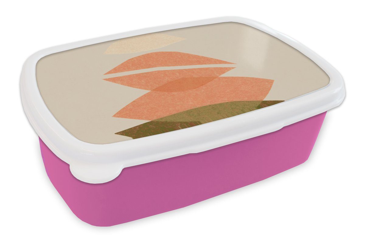 MuchoWow Lunchbox Formen Abstrakt, Mädchen, Pastell - - Kinder, Erwachsene, Farben - (2-tlg), für rosa Brotbox Brotdose Kunststoff, Snackbox, Kunststoff