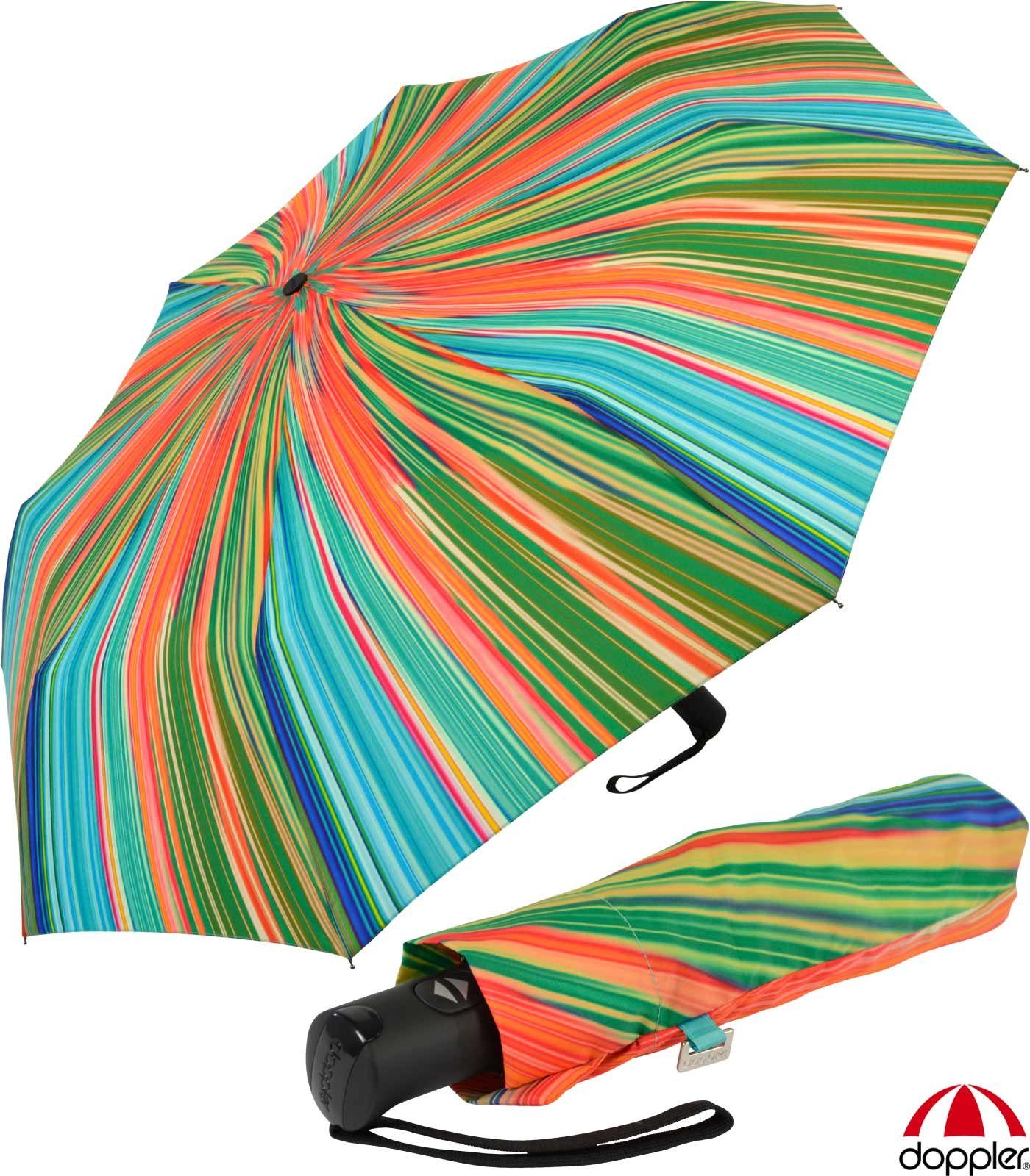 doppler® Taschenregenschirm praktischer, leichter Schirm mit Auf-Zu-Automatik, ideal für Handtasche oder Reisegepäck türkis-orange