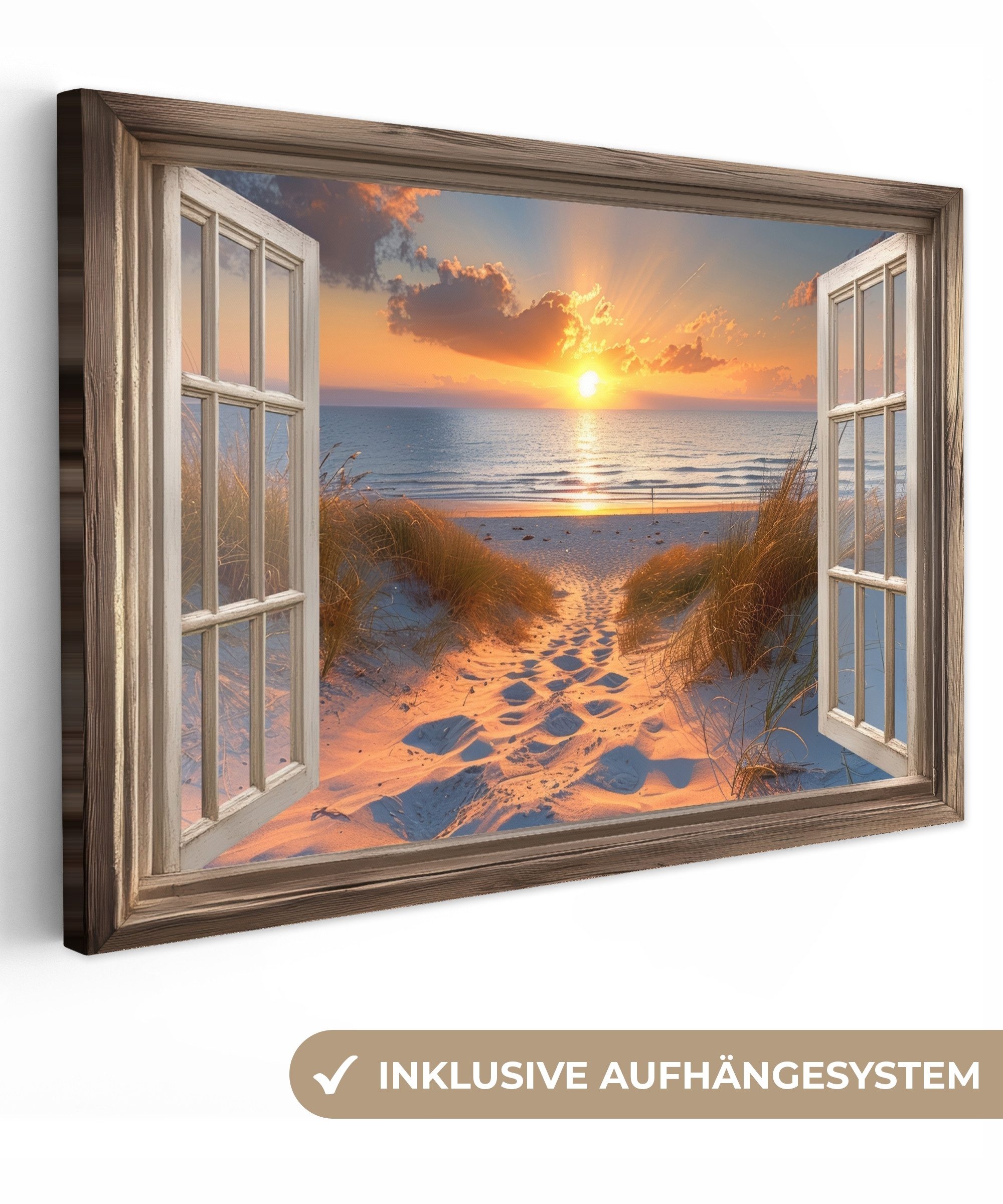 OneMillionCanvasses® Leinwandbild Durchblick - Strand - Dünen - Sonnenunter günstig online kaufen