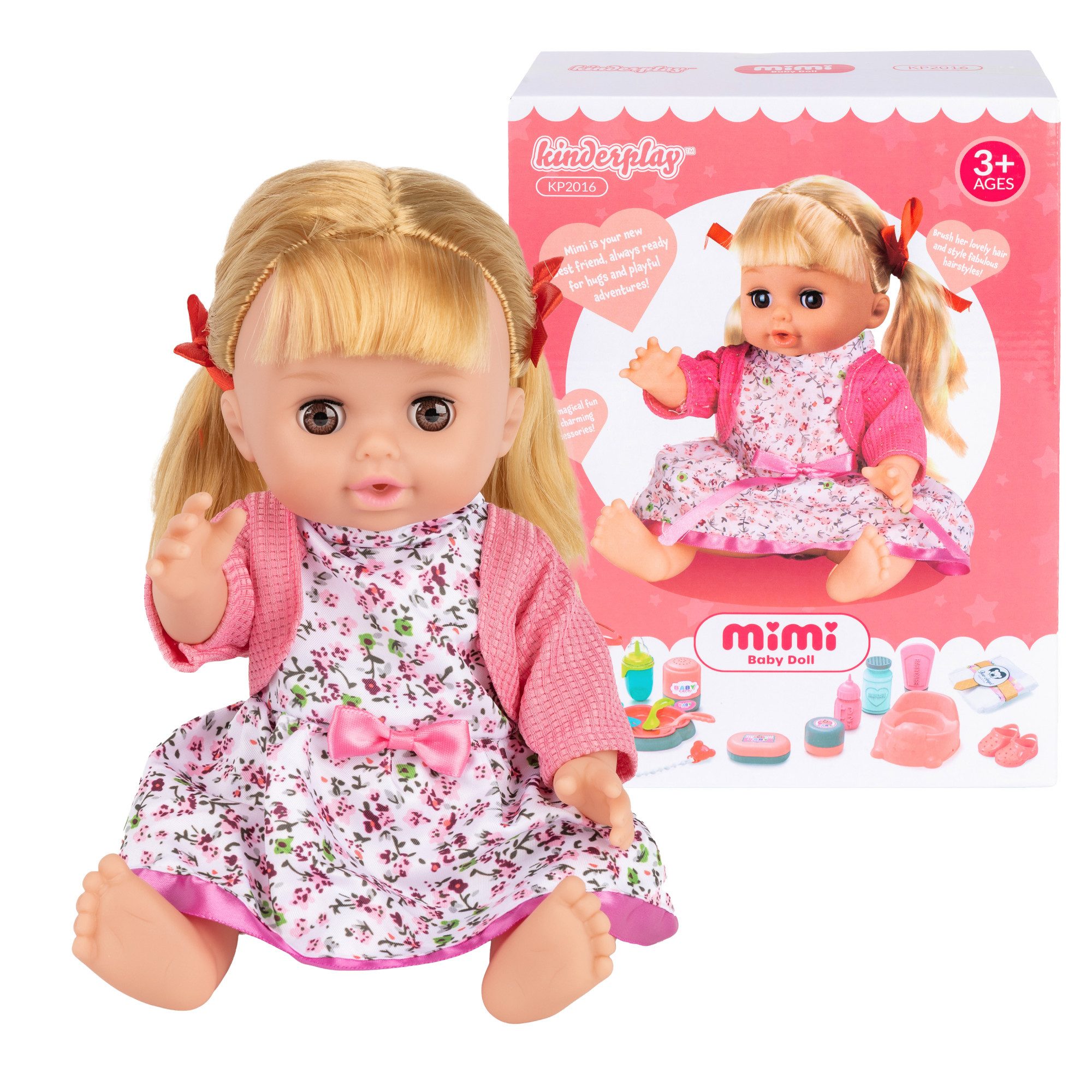 Kinderplay Dolls & Strollers Babypuppe Puppenbaby mit Zubehör – sprechende Babypuppe für Rollenspiel (Set)