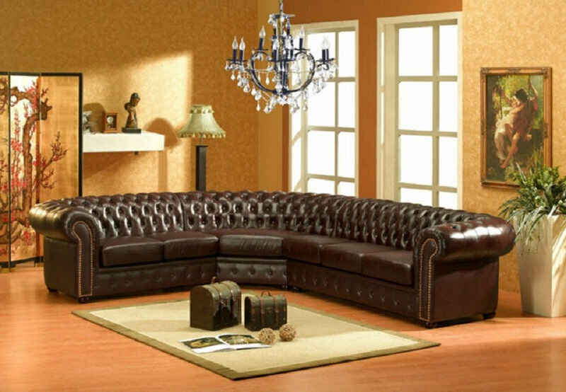 JVmoebel Ecksofa Klassische Chesterfield Ecksofa Polster 100% Leder Sofort