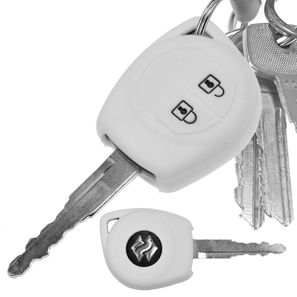 mt-key Schlüsseltasche Autoschlüssel Softcase 2 Weiß, OPEL B Swift Agila Silikon Suzuki Nissan Splash Schutzhülle Tasten Pixo SX4 für Alto