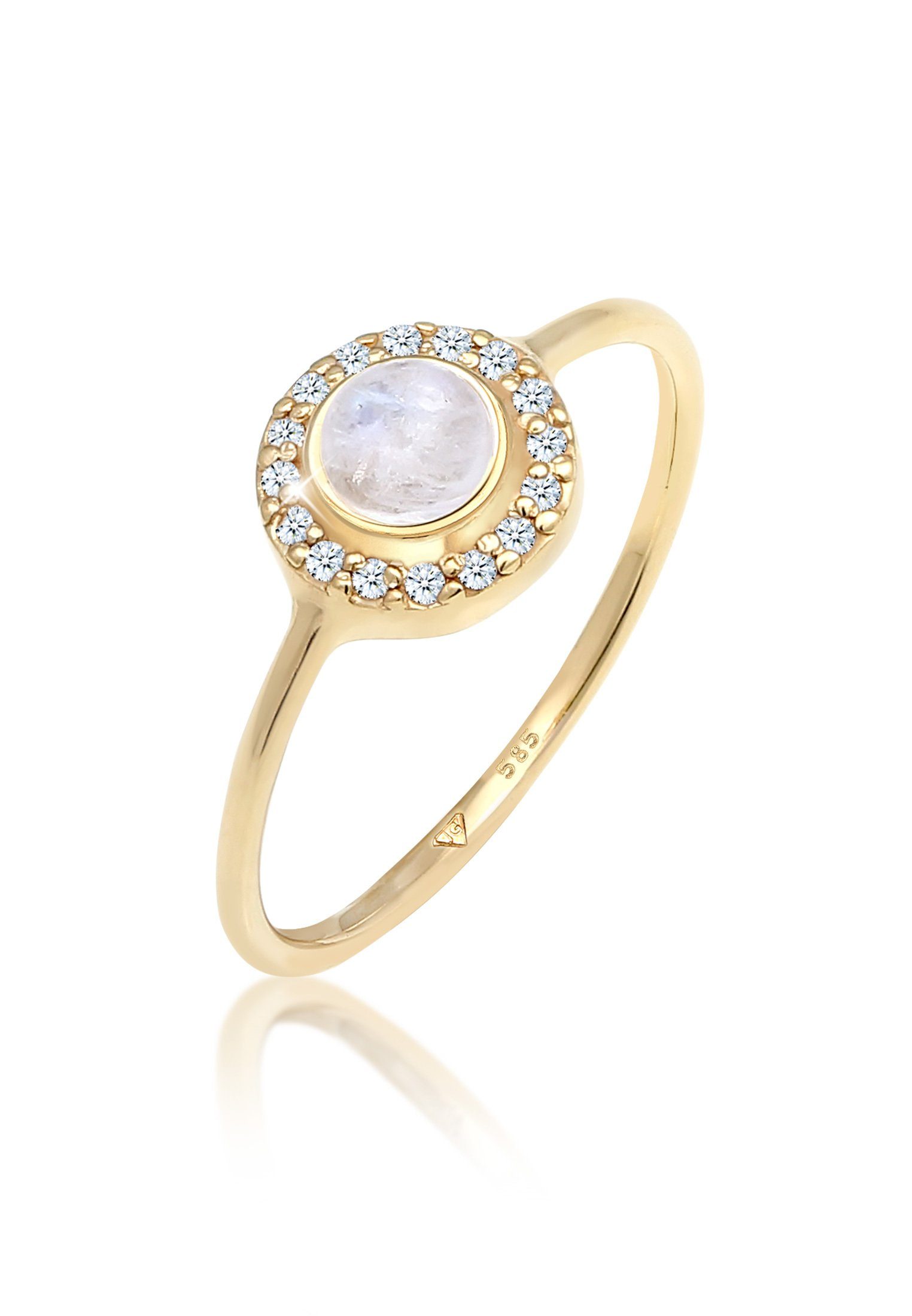 Elli DIAMONDS Fingerring Mondstein Diamant Weiß Brillantschliff (0.016ct) 585 Gelbgold, Herz