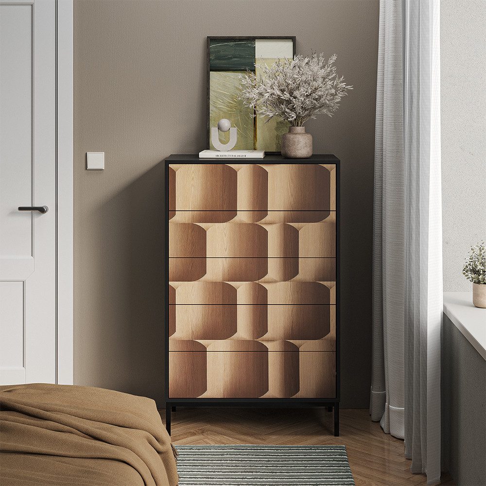 Vicco Kommode Eliza, Schwarz/Eiche, 76 x 120 cm mit 5 Schubladen (1 St)