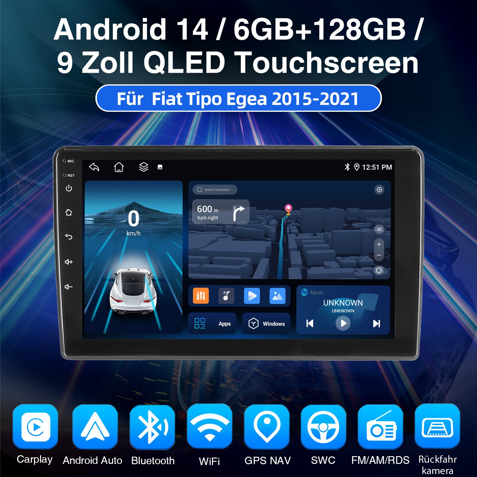 ESSGOO 8-Core Android15 128G Autoradio Carplay GPS Für Fiat Tipo Egea 2015-21 Autoradio (RDS, 6GB+128GB, Digitalradio (DAB), FM, AM, Carplay Android Auto Bluetooth EQ USB GPS Navi WIFI Touchscreen)