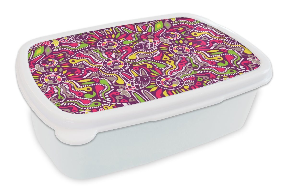 MuchoWow Lunchbox Fische - Neon - Regenbogen - Muster, Kunststoff, (2-tlg), Brotbox für Kinder und Erwachsene, Brotdose, für Jungs und Mädchen weiß