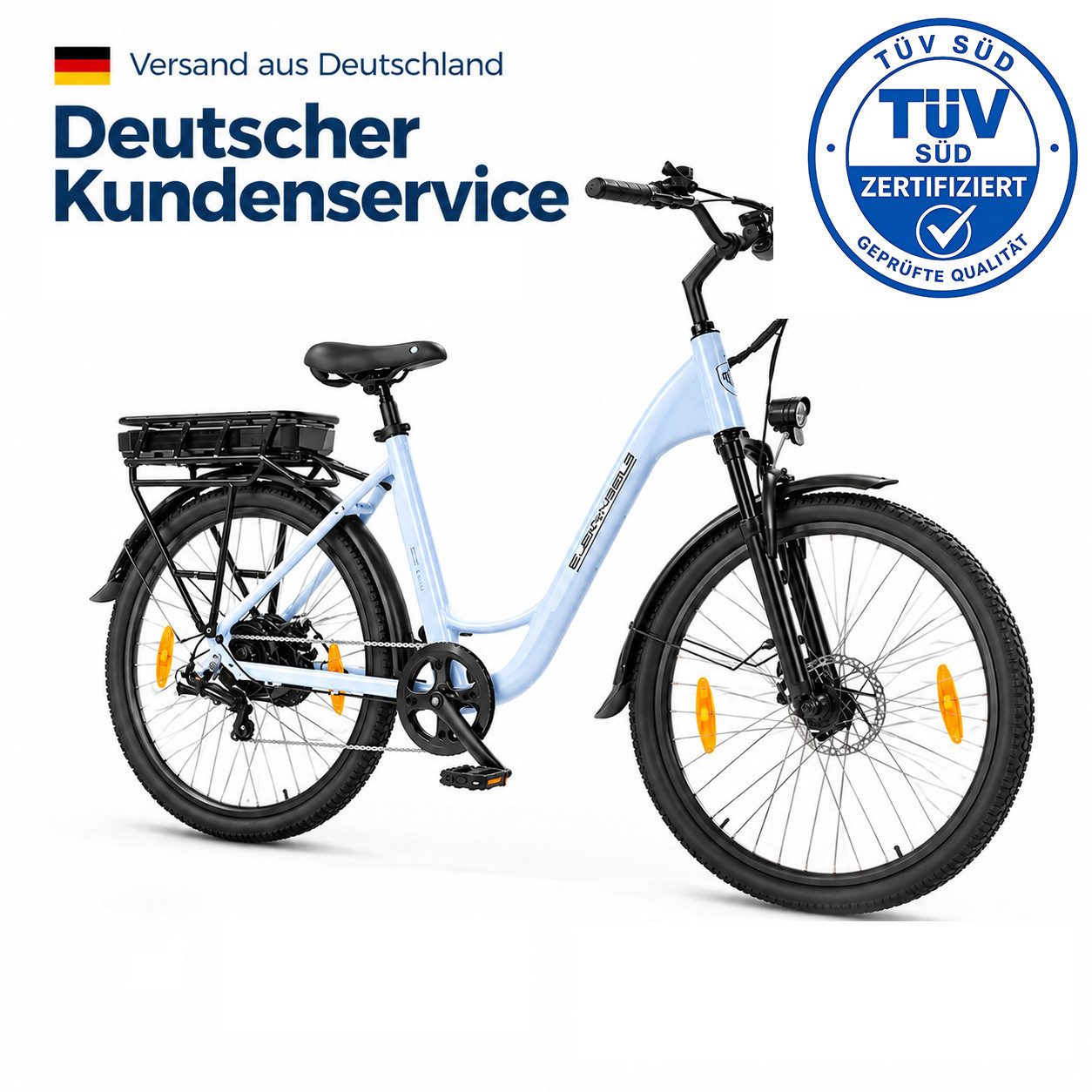 ELEKWHEELS E-Bike 26" 36V 10Ah Akku bis 90km, 250W Heckmotor, 7-Gang, 7 Gang, 374 Wh, App-Steuerung mit Bluetooth