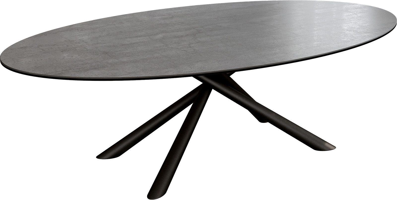 DELIFE Couchtisch Edge, Oval 140x80 cm Keramik Beton Grau Sarity Metall Schwarz