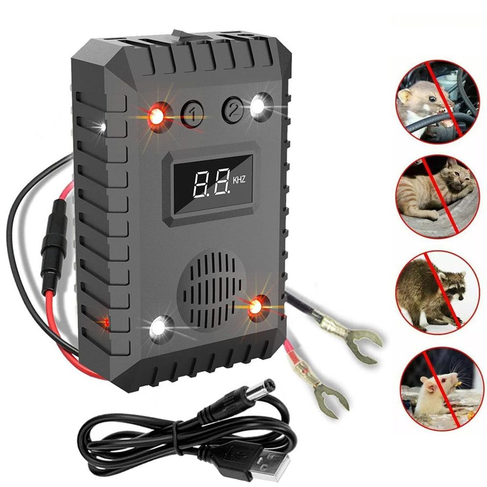 PRIISF Marder-Abwehrgürtel Marderschreck Ultraschall DC 12-24V Mäuseabwehr 80m² Ratte Wegfahren, AA USB Marderabwehr Mäuse Ratten Abwehr Schädlingsbekämpfer, Sofortiger & Langfristiger Marderschutz im Motorraum Repeller, Effektive Tierschreck für Auto KFZ Haus Dachboden Garage