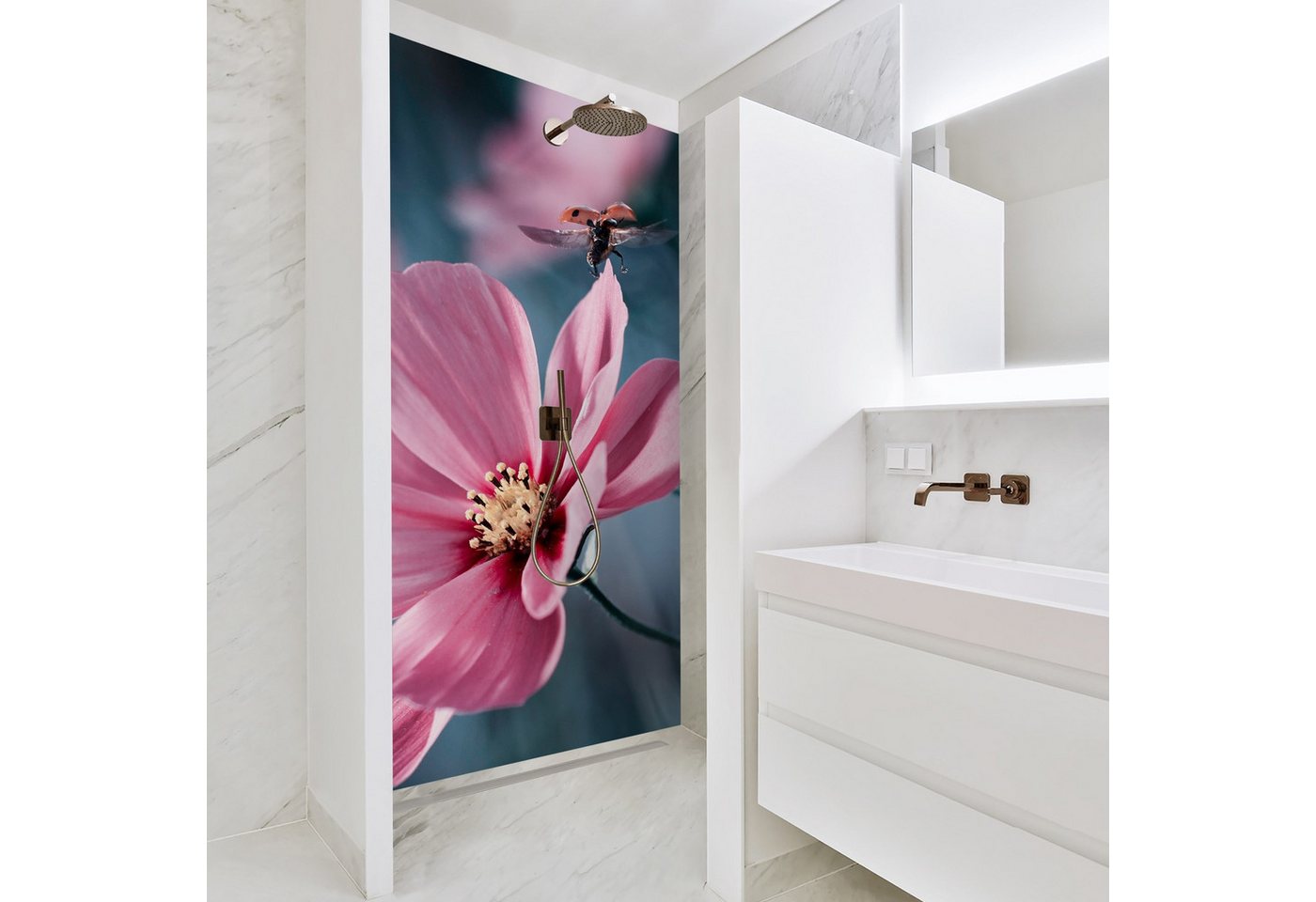 Thumbnail - Bilderdepot24 Duschrückwand Blumen rosa Duschrückwand ohne Bohren Dusche Tiere, (1-tlg., 0,61 mm starke Folie selbstkleb...