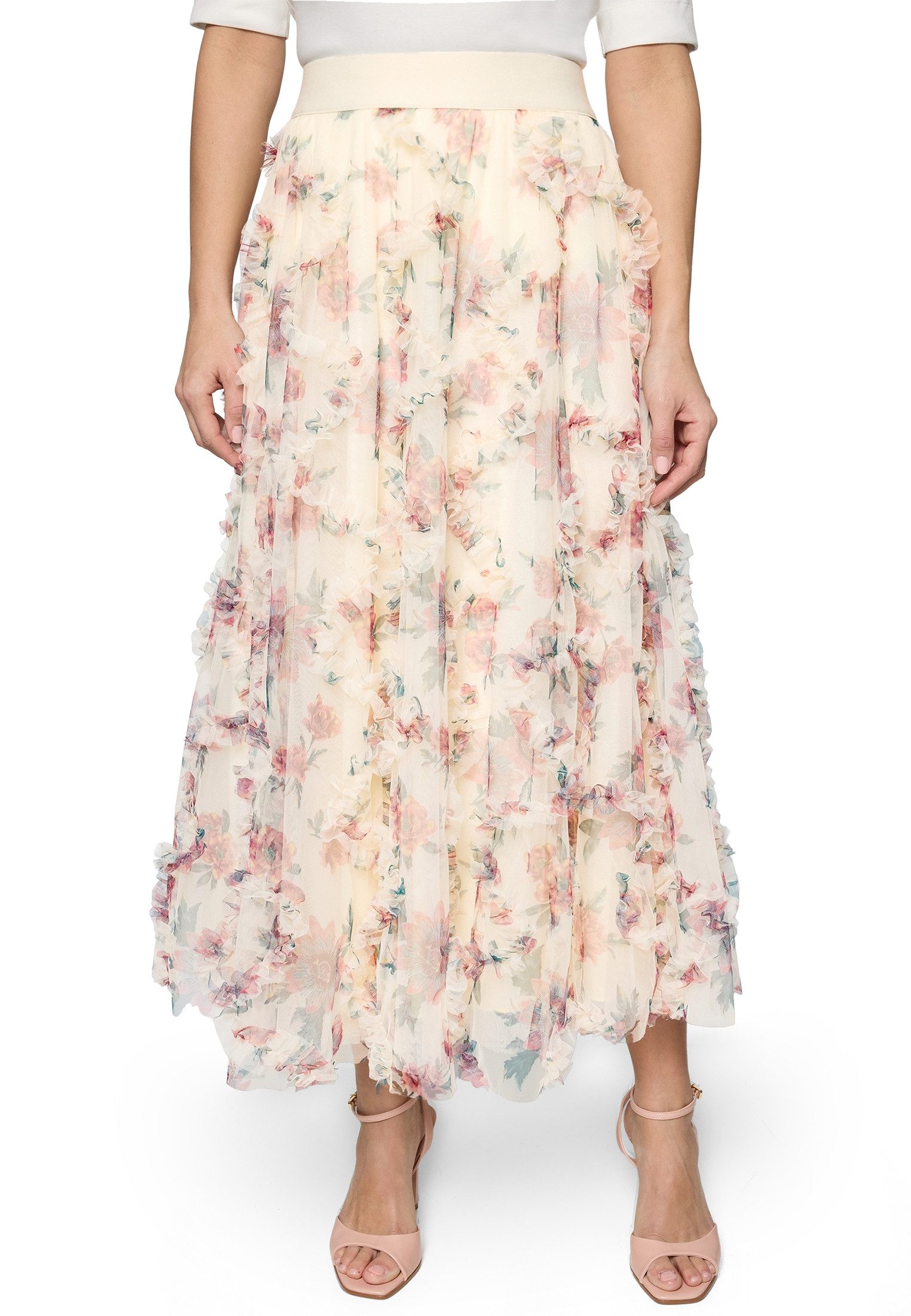 Zero Midirock Damen mit Blumenprint Raffungen