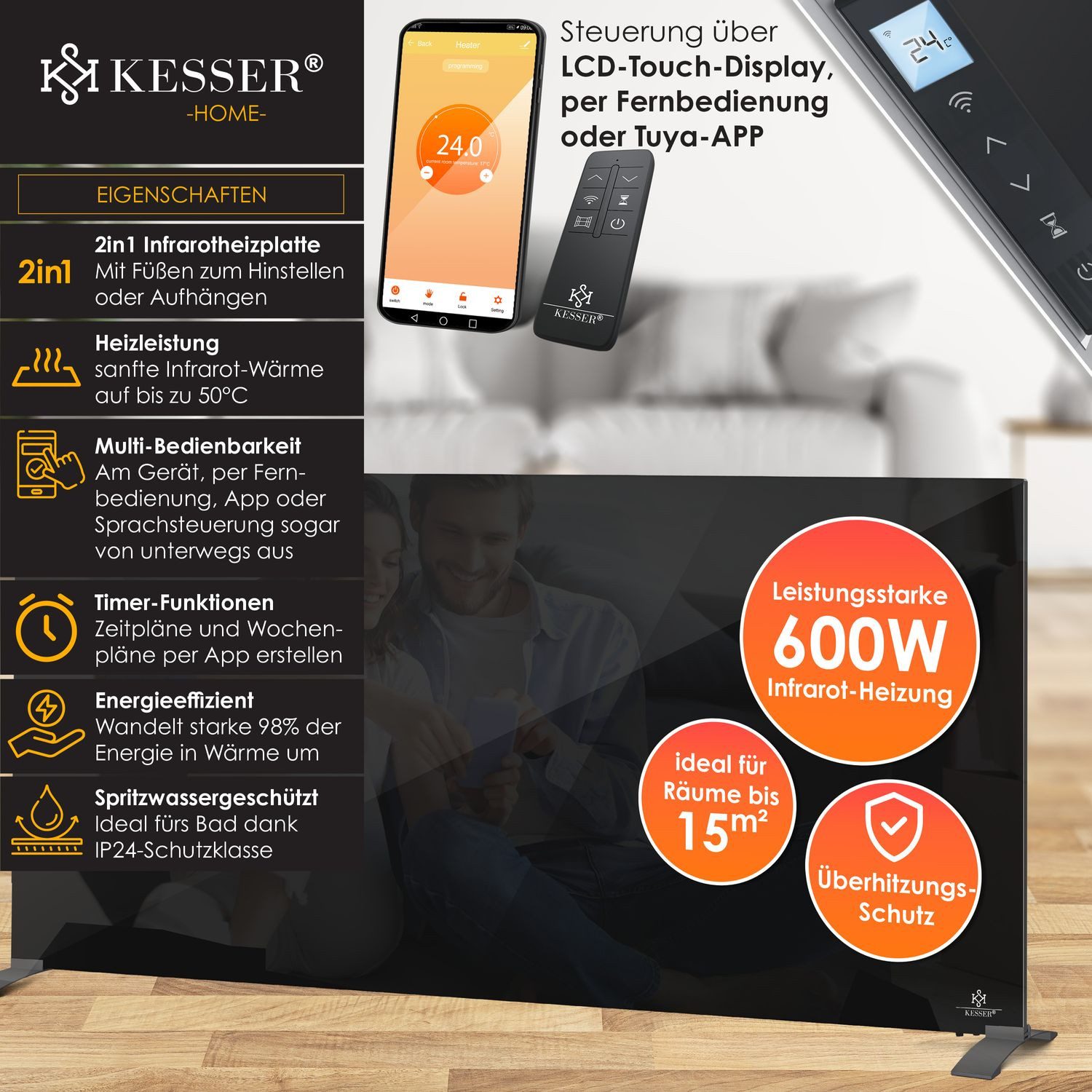 KESSER Paneelheizkörper, Infrarotheizung Glaskonvektor Glasheizung Energies günstig online kaufen