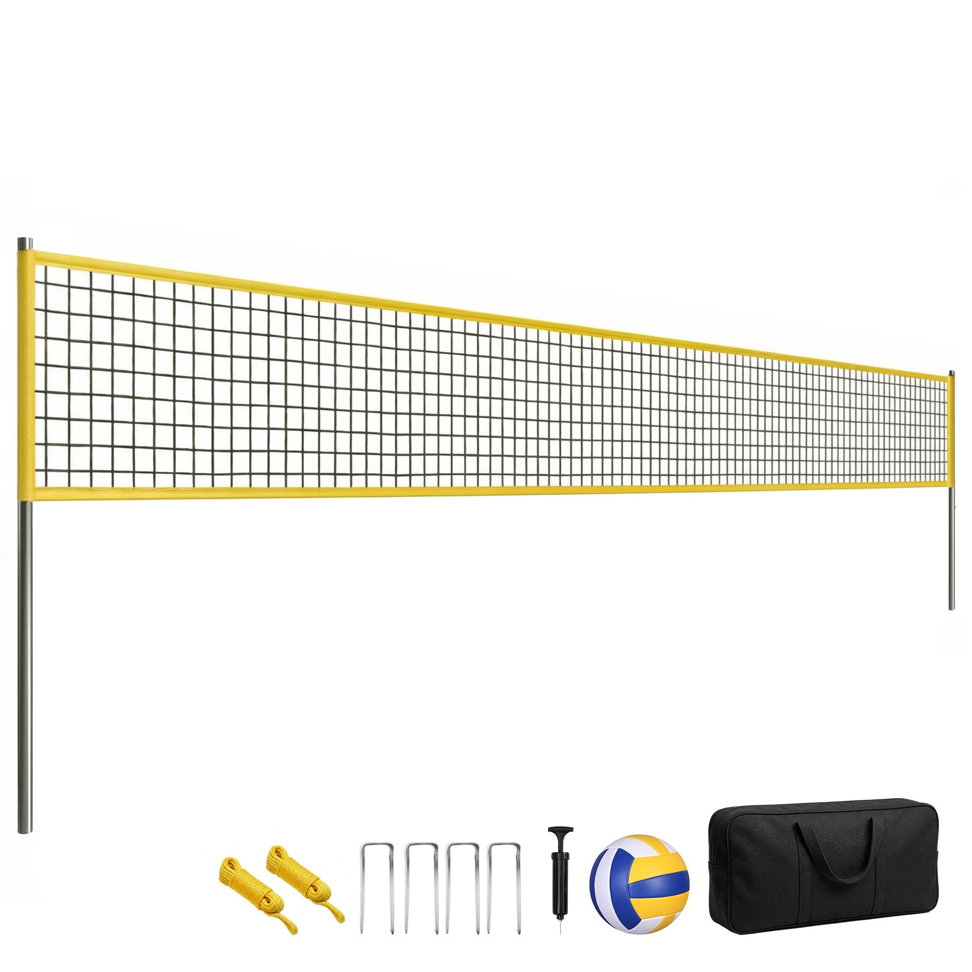 SPORTNOW Badmintonnetz mit höhenverstellbaren Stahlpfosten, Volleyball, Tragetasche (Badminton Set, 1-St., Volleyballnetz), für Indoor, Outdoor, Schwarz