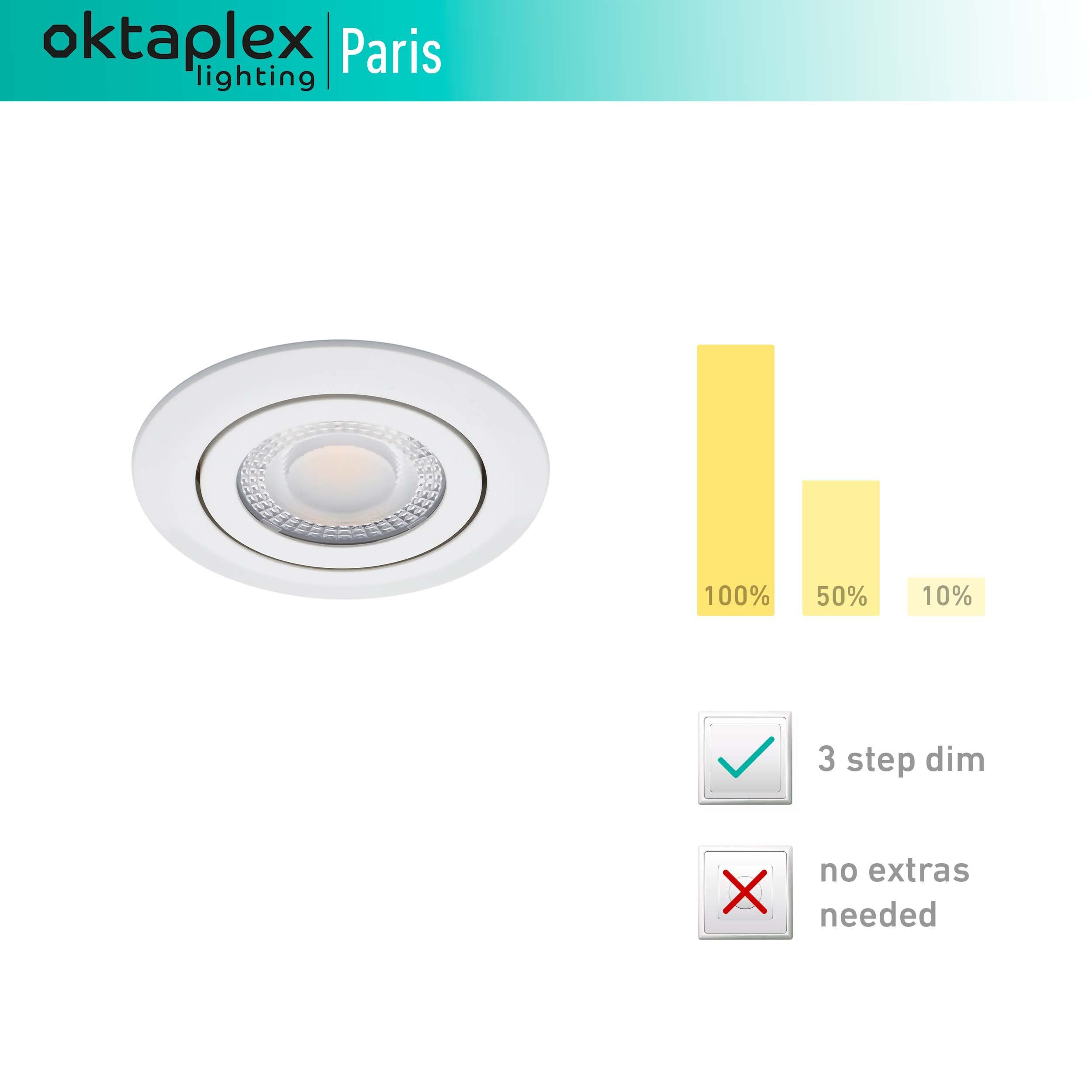 Oktaplex fest 3-Step PARIS LED dimmbar, Stufen LED Dimmer, Deckenleuchte verbaut, Einbaustrahler Oktaplex 3 lighting Warmweiß