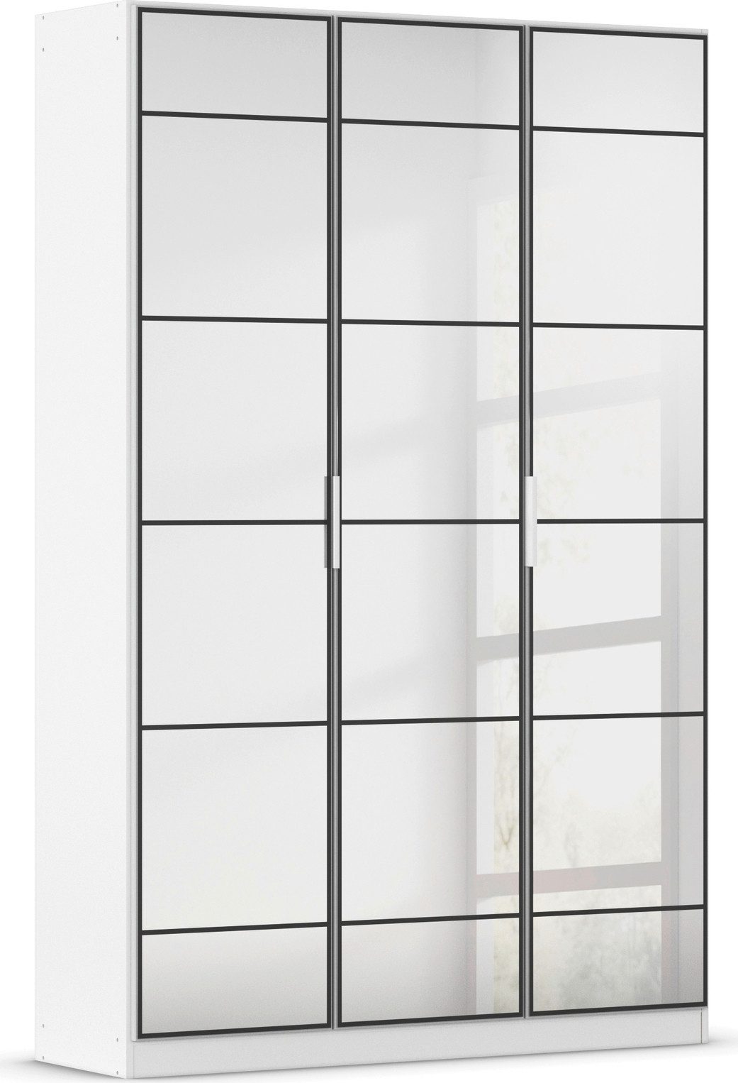 rauch Drehtürenschrank Kleiderschrank Schrank Garderobe Schlafzimmerschrank ACERO (praktisch in Tiefe 41 cm mit vielen Einlegeböden) Spiegelfront in moderner Loft-Optik MADE IN GERMANY