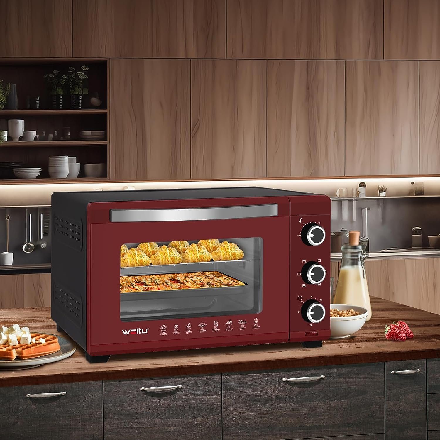 Woltu Minibackofen, 32 Liter, 1600 Watt Herausnehmbares Krümelblech mit Timer