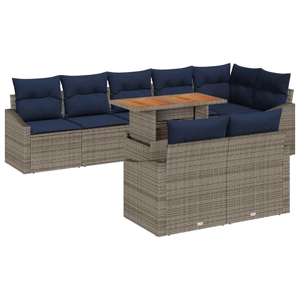 vidaXL Gartenlounge-Set Garten-Sofa-Set mit Speicher 9 pcs Grau Poly Rattan, (9-tlg)