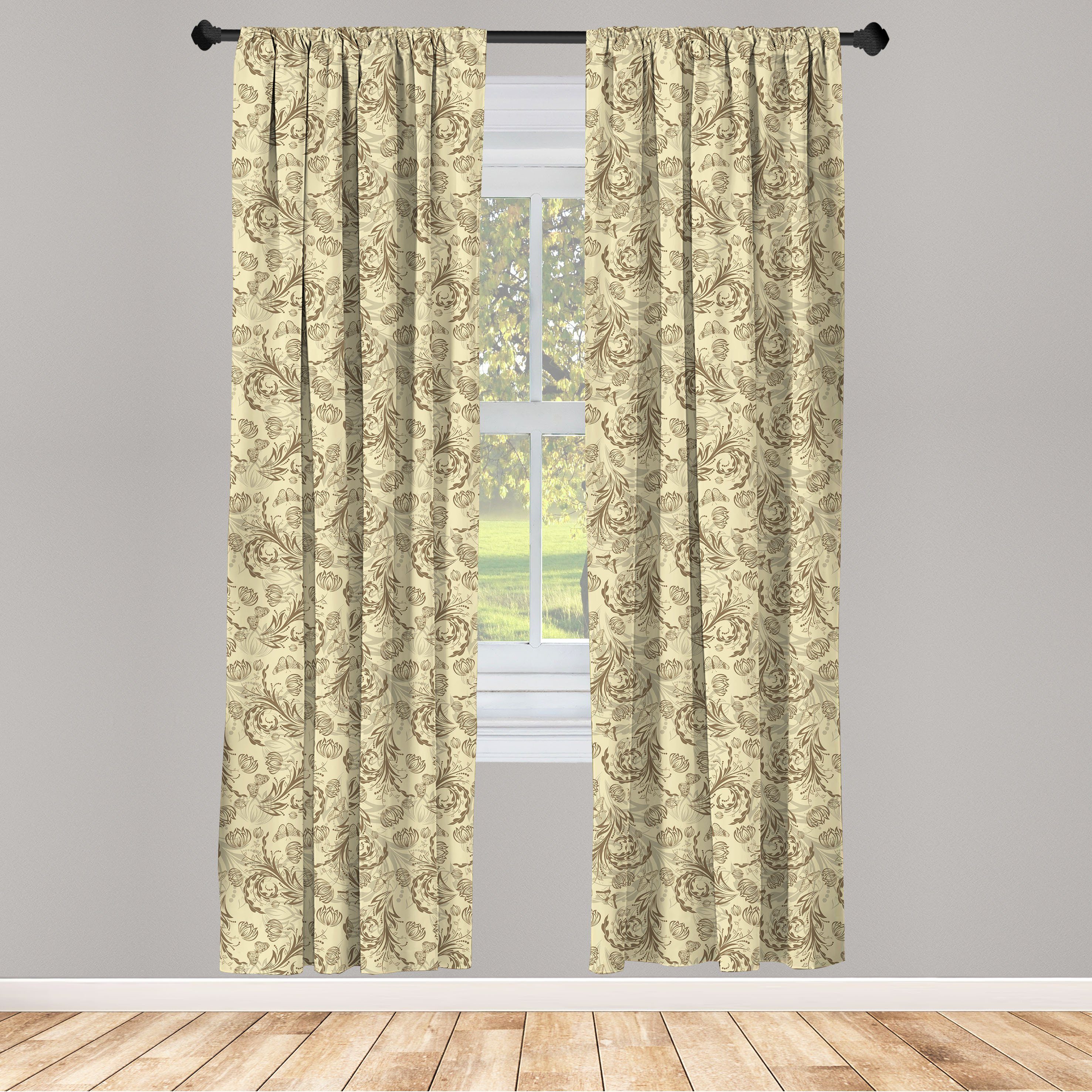 Gardine Vorhang für Wohnzimmer Schlafzimmer Dekor, Abakuhaus, Microfaser, Blumen Silhouette Pflanzen Blatt