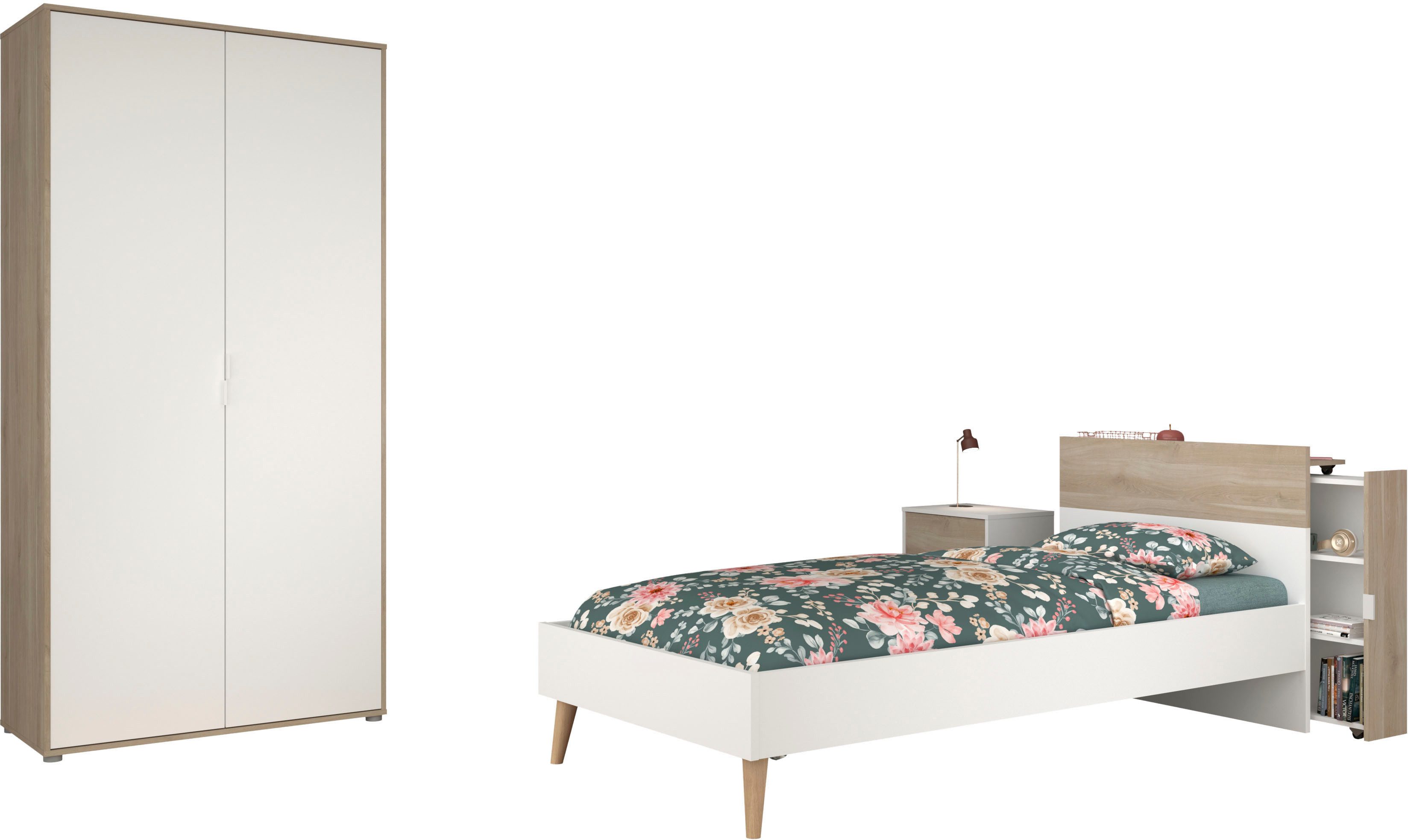 Parisot Jugendzimmer-Set Parisot Aalborg 3, (Set, 3-tlg), ausziehbares Anstellragl mit drei Fächern - rechts oder links anbaubar