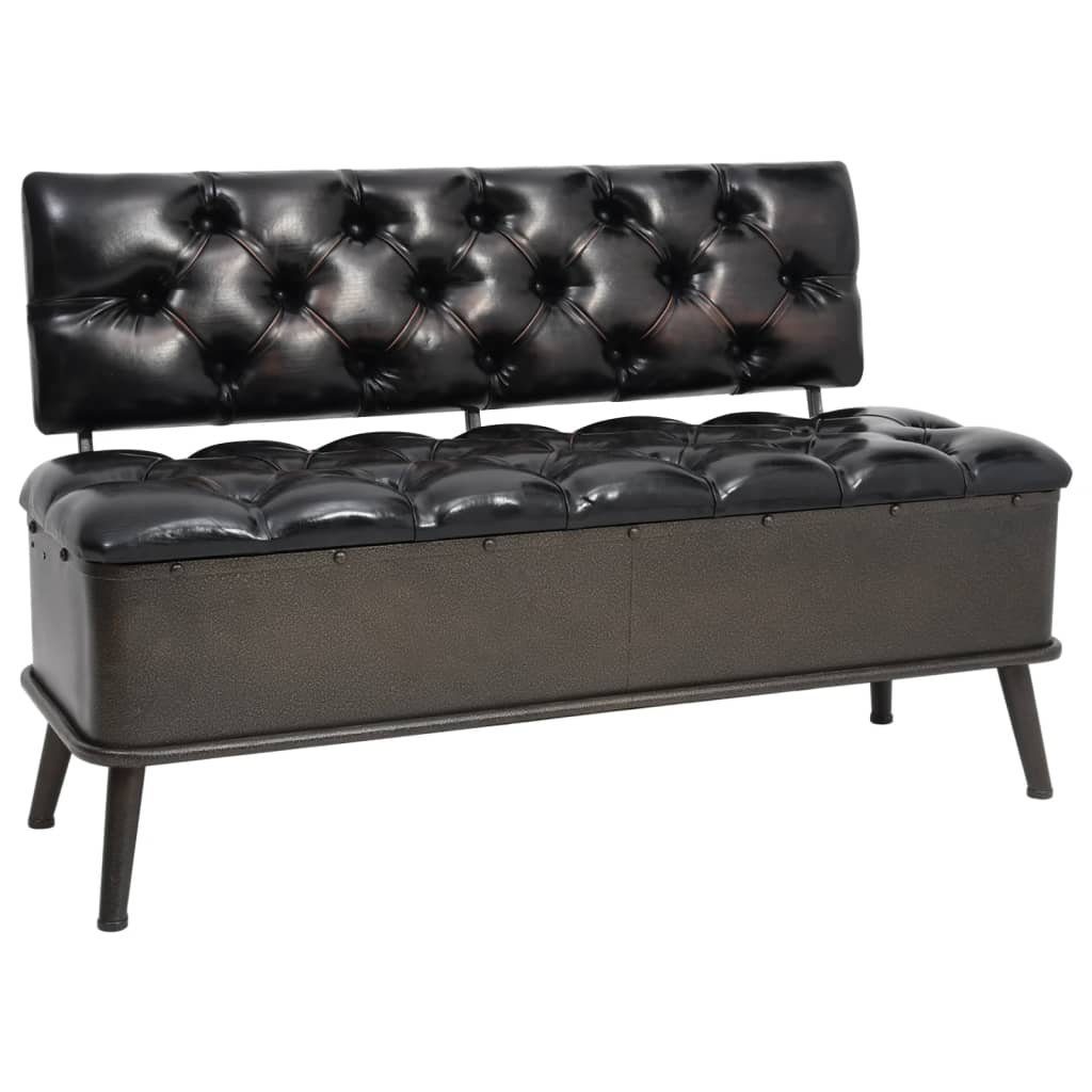 furnicato Truhenbank Aufbewahrungsbank Vintage Schwarz 110 x 52 x 75 cm, Gepolsterte Sitzbank mit Kunstlederbezug und Stauraum für den Flur