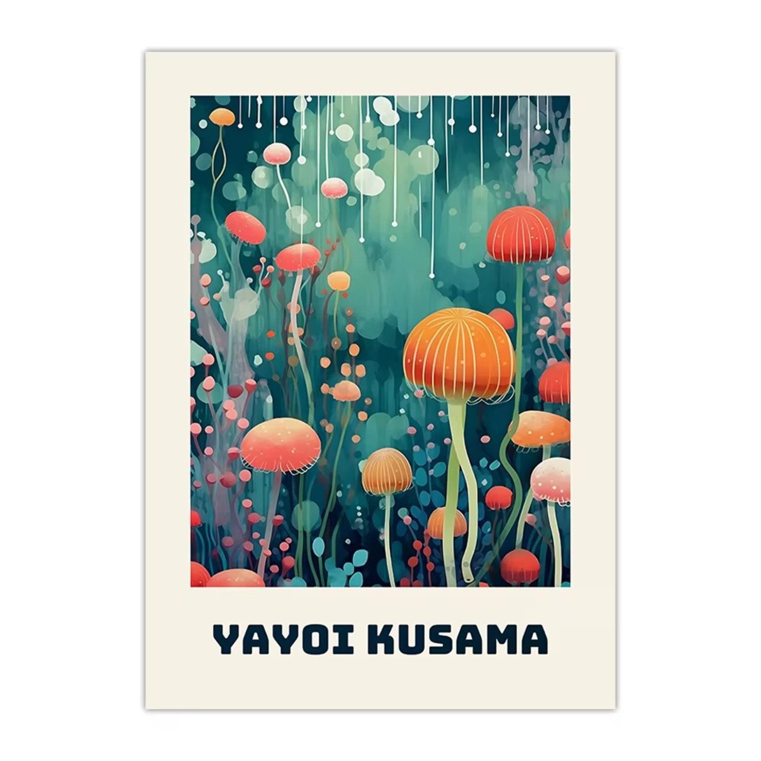 TPFLiving Kunstdruck OHNE RAHMEN, Yayoi Kusama Unendliche Welt Bunte Quallen - (Leinwandbild XXL), Farben: Farben: grün, rot, blau -Größe: 20x30cm