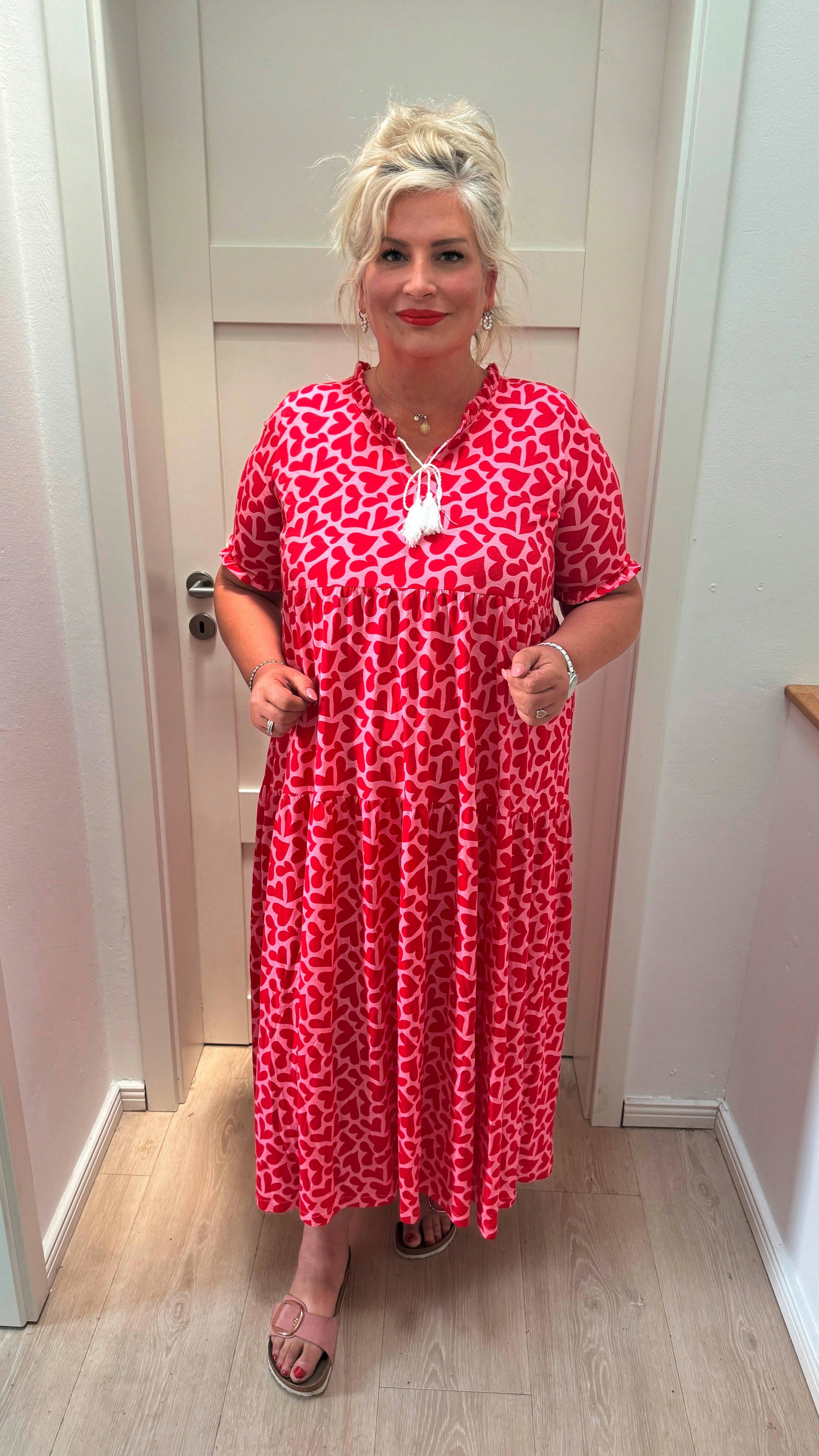 Ringella Sommerkleid Maxikleid mit Stufen und Rüschen Herzchen-Alloverdruck günstig online kaufen