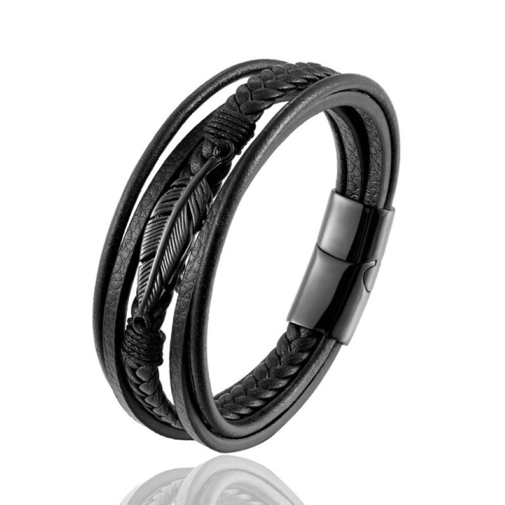 Paletti Lederarmband Schwarzes Lederarmband mit schwarzen Federn, Schwarz Feder