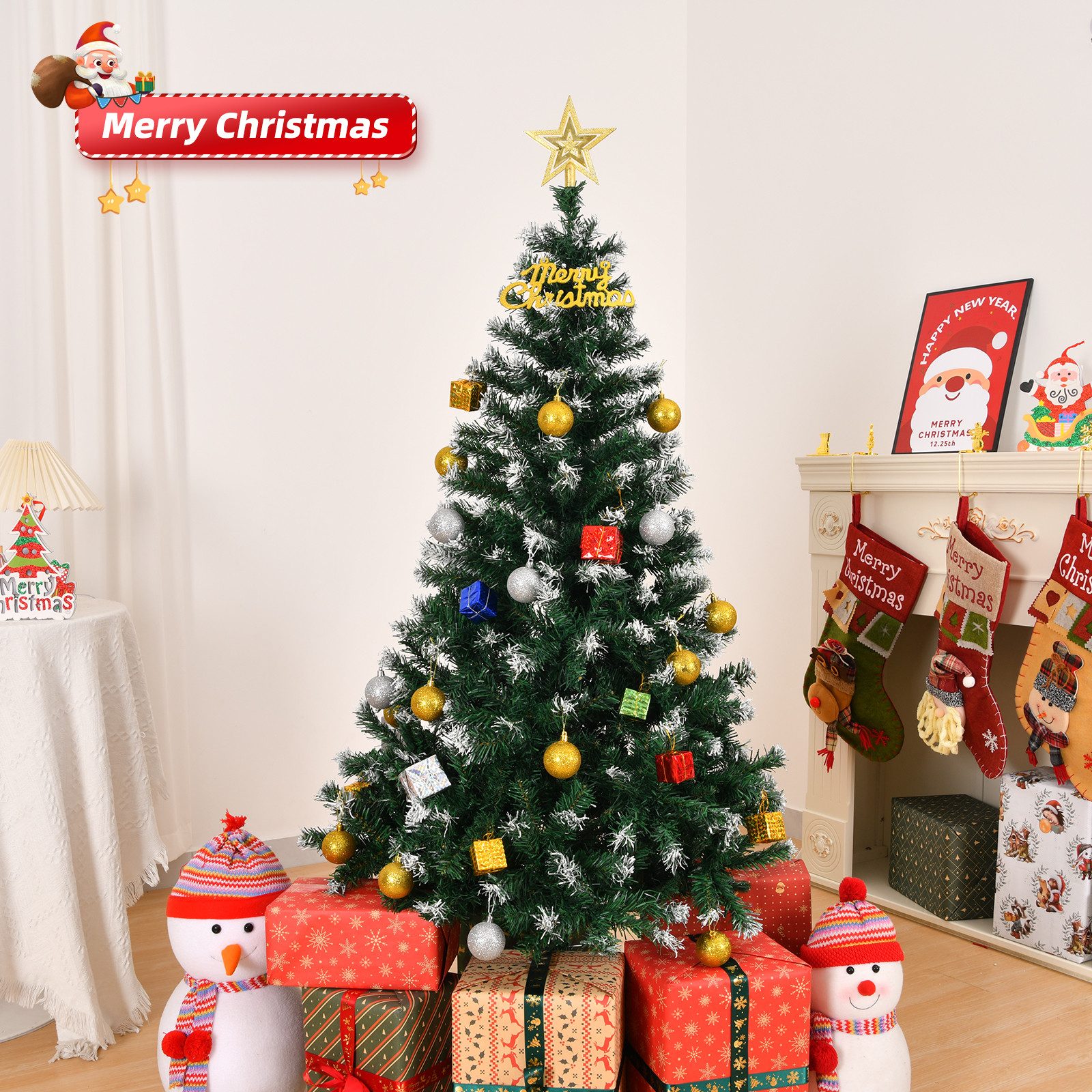 VINGLI Künstlicher Weihnachtsbaum mit 300/420/480/650/700/800/870/900 Zweigspitzen, grüne Zweige mit weißen Spitzen, Eisenbeinen, 120/150/180/210 cm – Bild 5 von 5