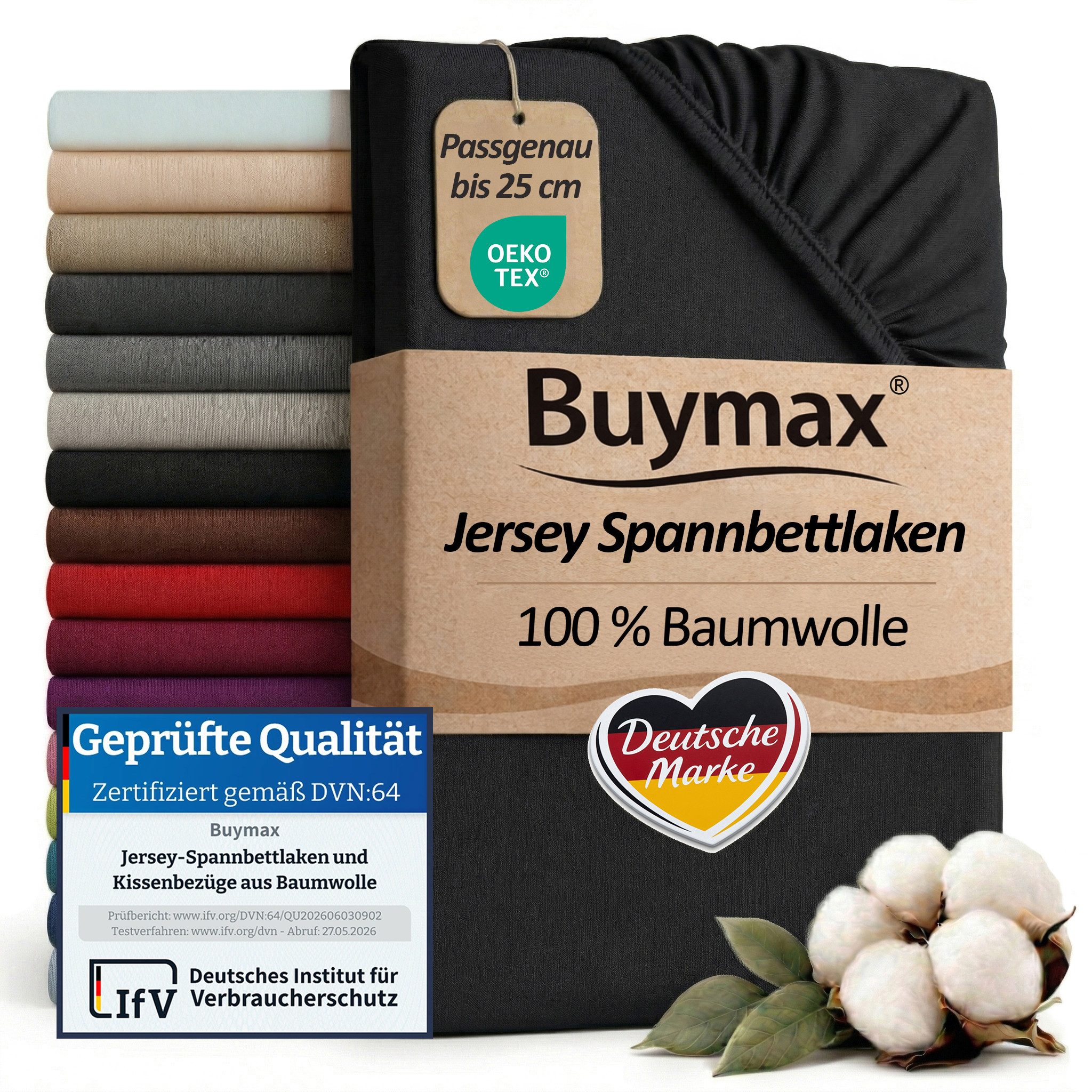 Buymax Spannbettlaken Buymax Jersey aus 100% Baumwolle, Jersey, Gummizug: Rundumgummi, (1 Stück), Pflegeleicht und Atmungsaktiv in Verschiedenen Farben und Größen