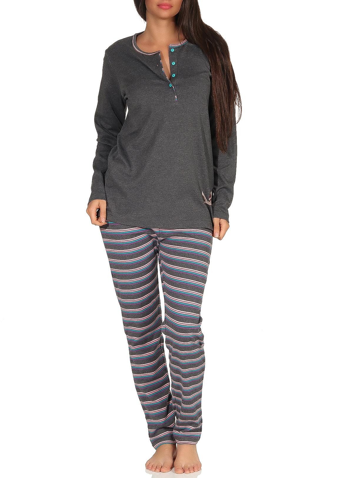 Normann Pyjama Damen Pyjama Kuschelinterlock mit süssen Faultier Tiermotiv