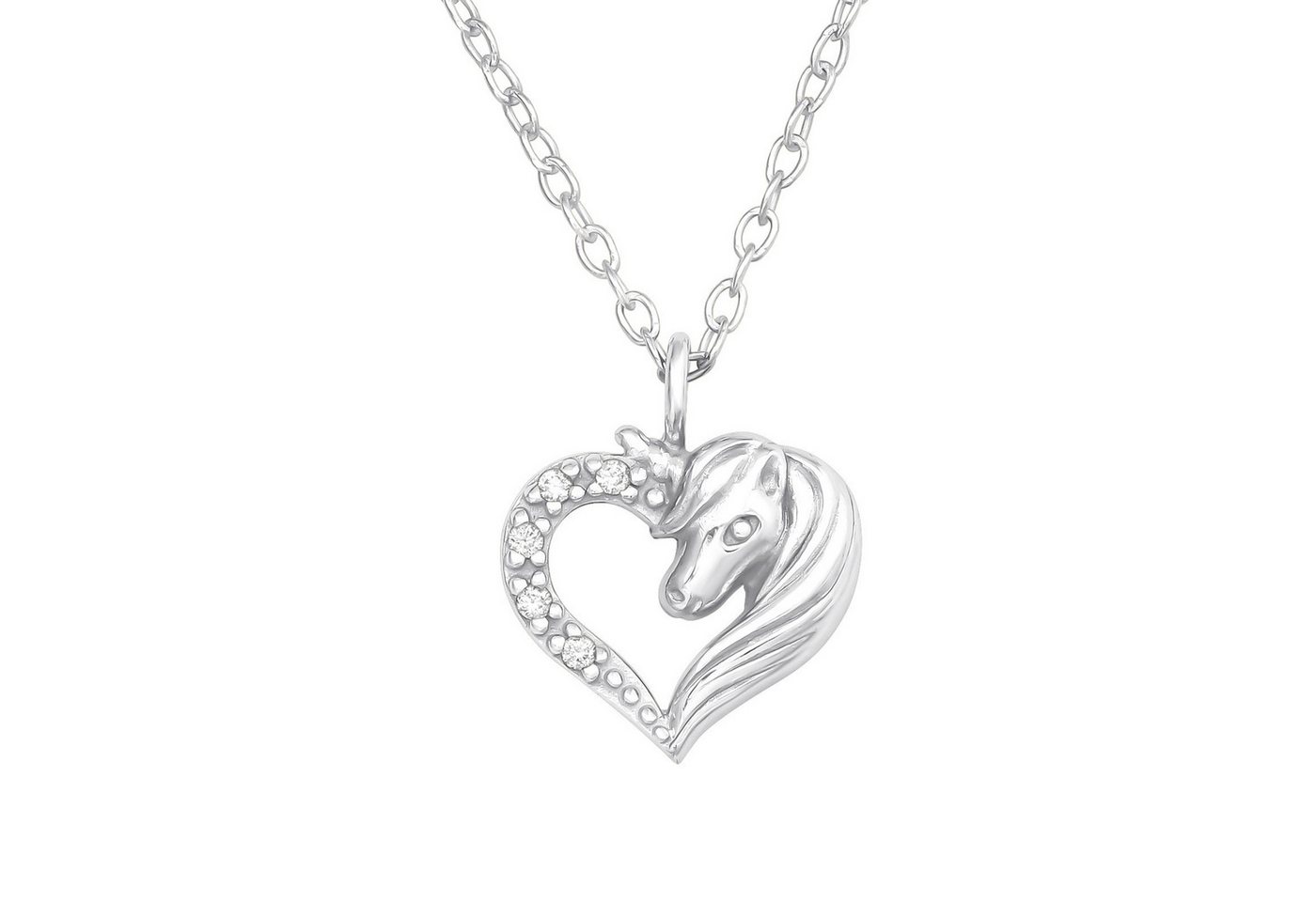 ALEXANDER YORK Kette mit Anhänger HERZ und PFERD Zirkonia weiß, 2-tlg., 925 Sterling Silber