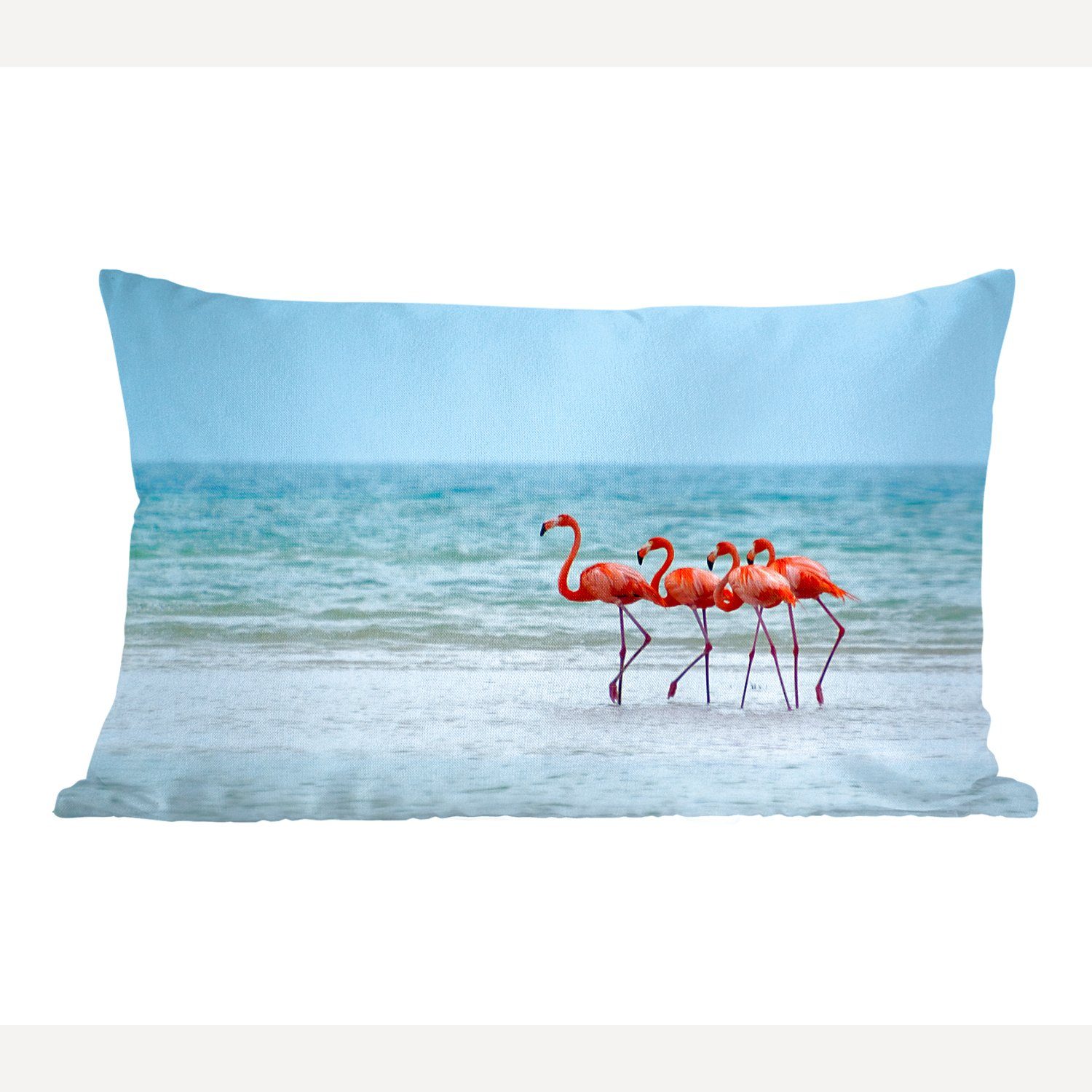 an Dekokissen Füllung, Dekoration, Küste von Mexiko, Dekokissen Schlafzimmer MuchoWow Flamingos der Zierkissen, mit Wohzimmer