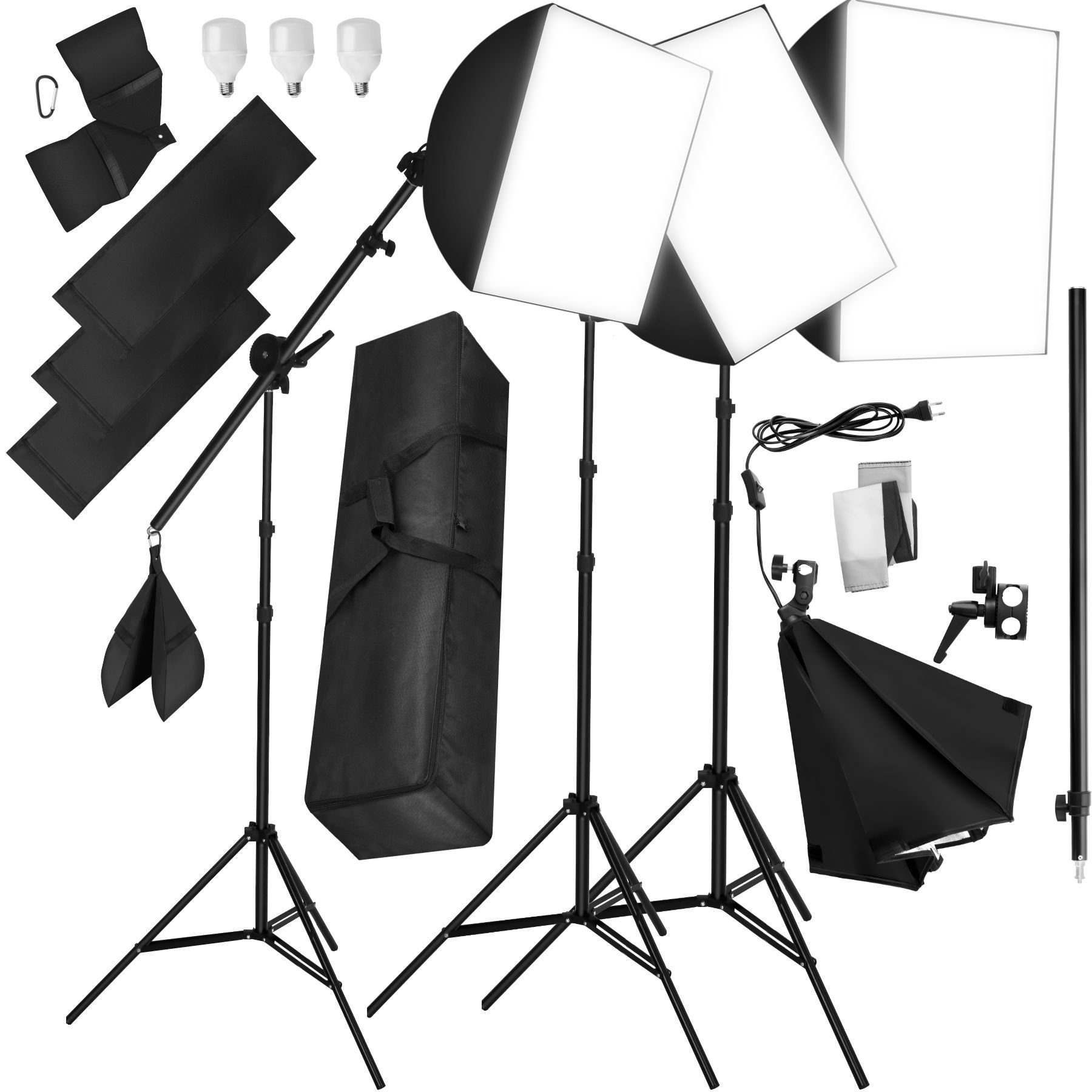 tectake 3 Studioleuchten und Softbox, mit Set Studio-Stativ-Blitz Stativ im