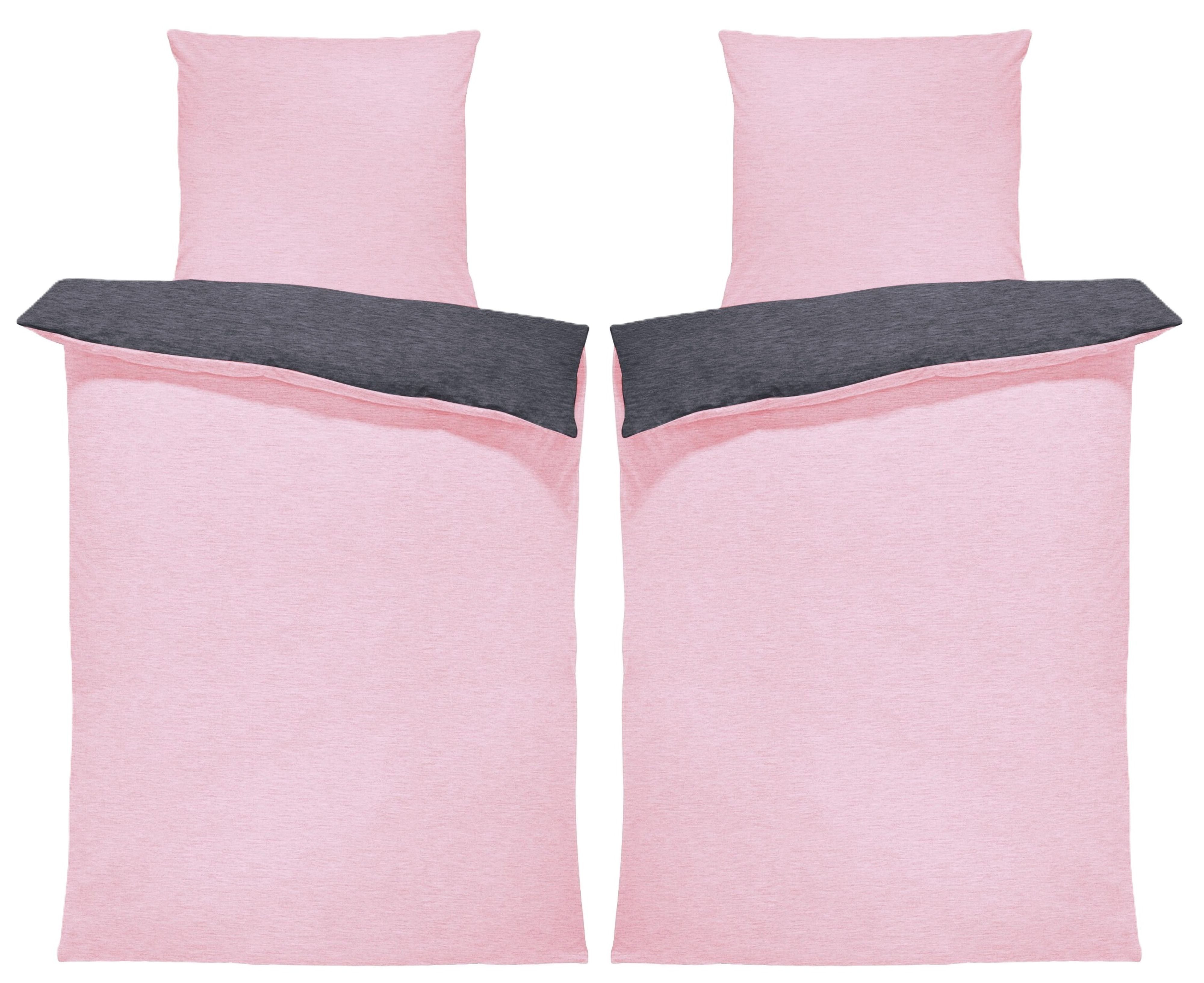 One Home Bettwäsche Wende Melange, Flanell, 4 teilig, meliert, Baumwolle kuschelig warm weich Biber Winter