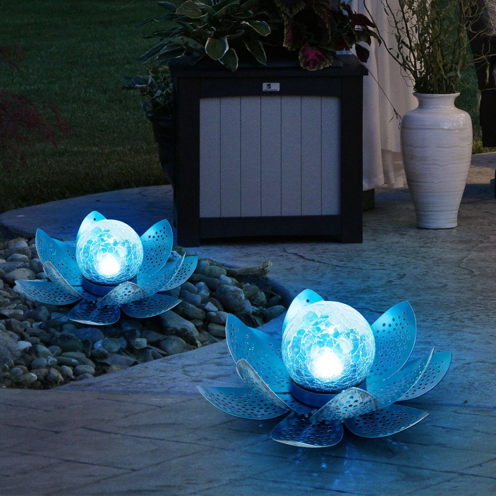 etc-shop 2er Set LED Solar Außen Lampen Lotus Blumen Garten Beleuchtung  Seerosen Design Leuchten 25 cm