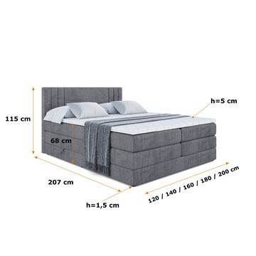 ALTDECOR Boxspringbett IDRIKO KING (Multipocket-Matratze H4 und H3 Matratze Bonellfederung Topper Kopfteil)