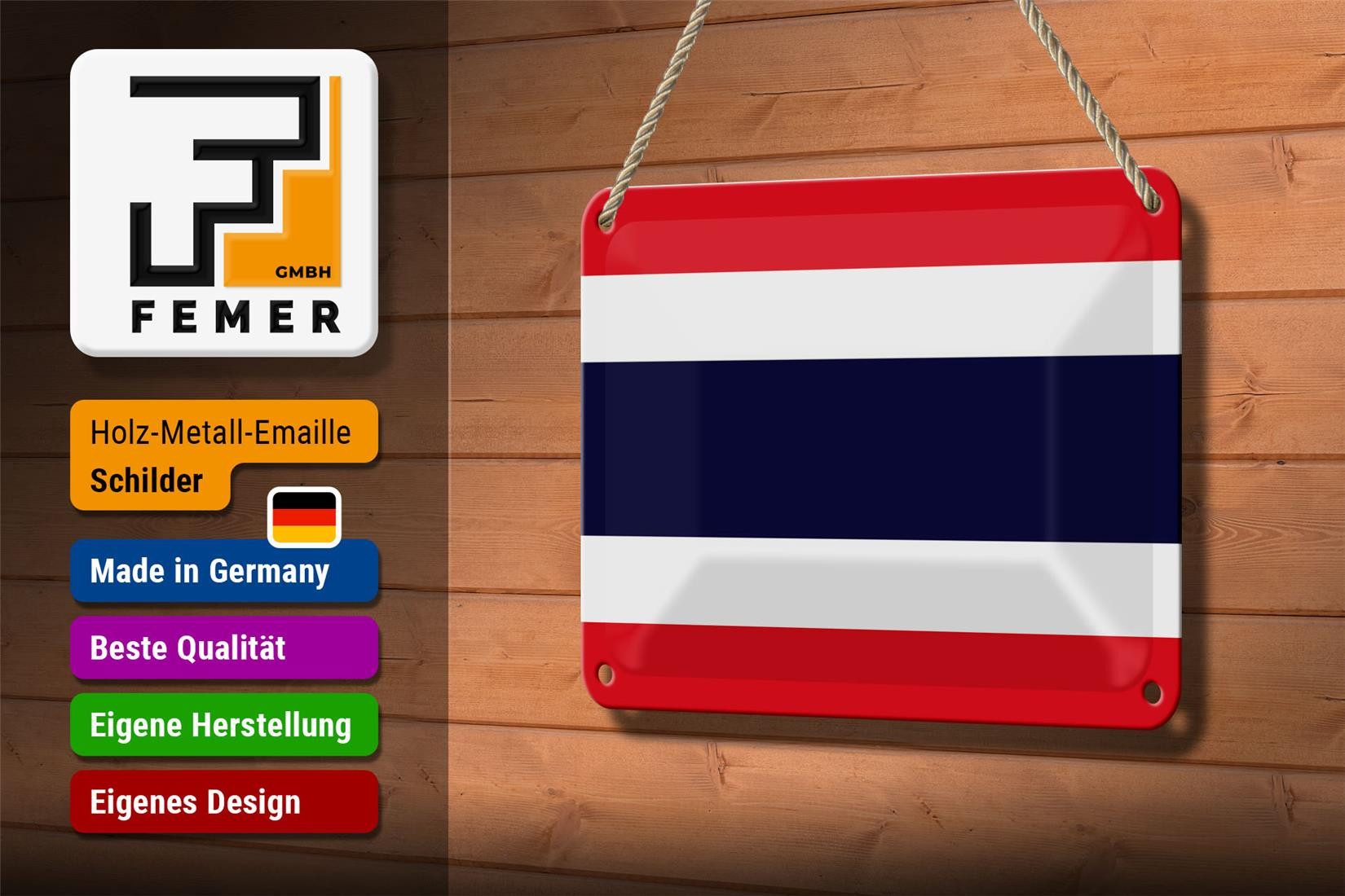Femer GmbH Metallschild Flagge Thailands 18x12cm Flag of Thailand, (1 St), gewölbte Oberfläche, abgerundete Ecken, umgeschlagene Kanten