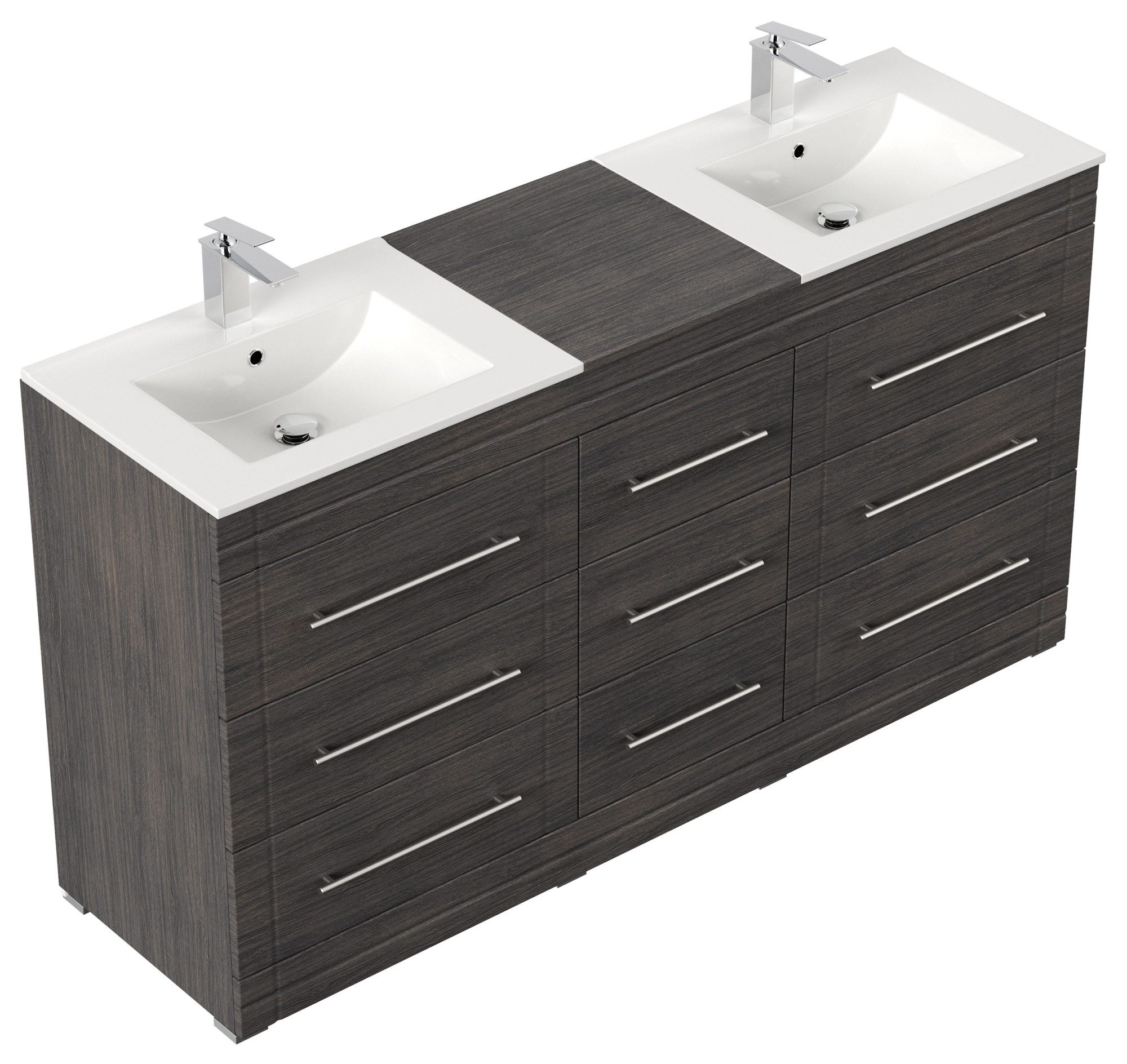 Magnolia Home Doppelwaschtisch Stand Badmöbel Cosmo Modern SoftClose anthrazit gemasert