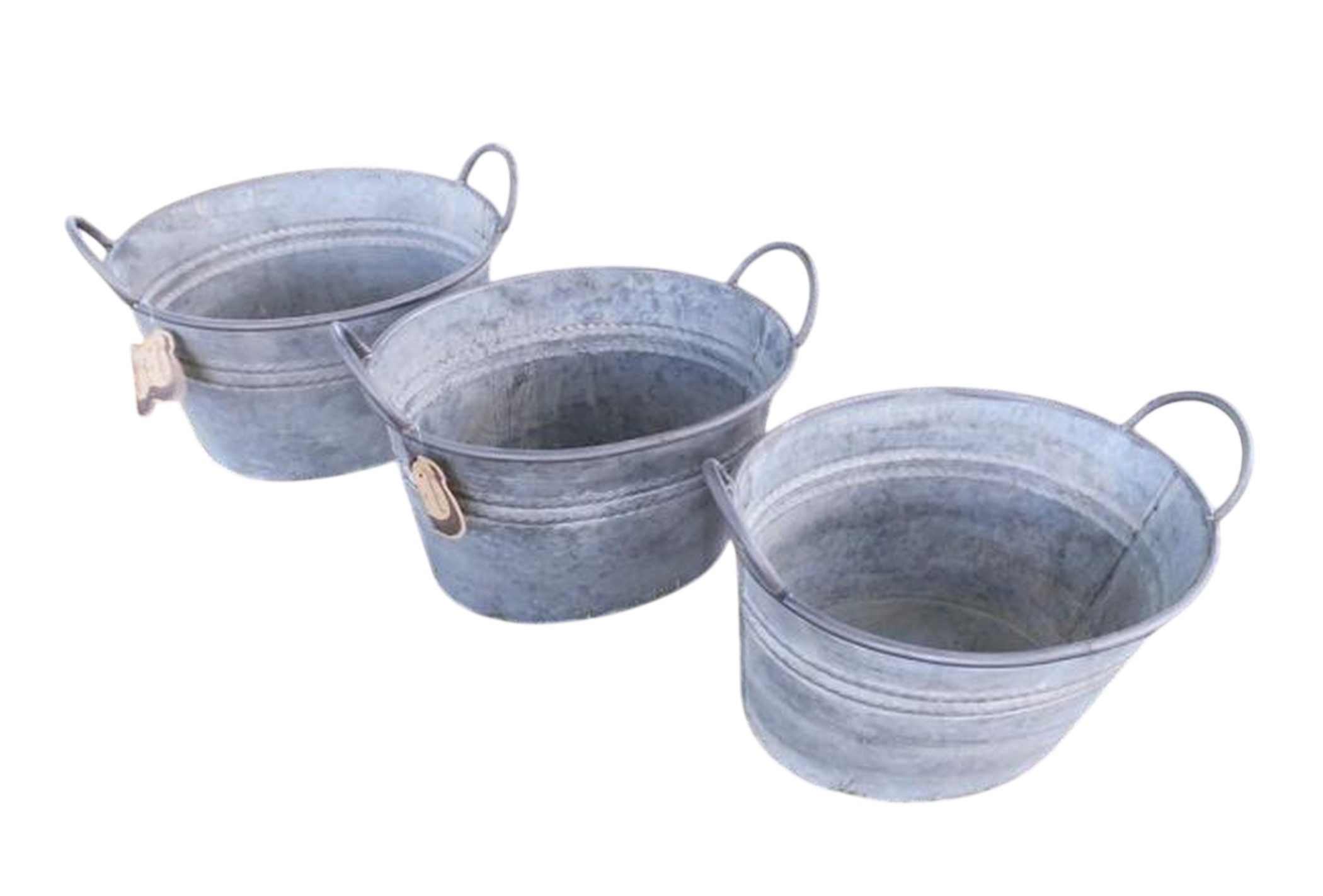 Deko-Impression Pflanzkübel 3er Set Zinkwanne Pflanztopf Zinkbottich Blumentopf 33 x 25 cm Grau (3 St)