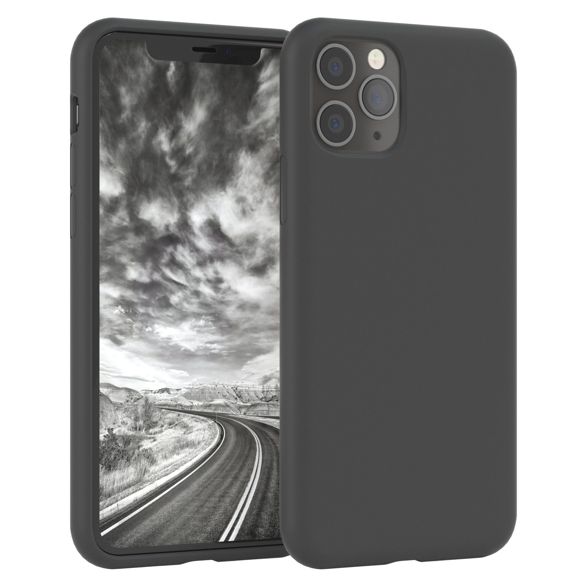 EAZY CASE Handyhülle Premium Silikon Case für Apple iPhone 11 Pro 5,8 Zoll, Schutzhülle mit Kameraschutz Back Cover Hülle Slimcover Anthrazit Grau