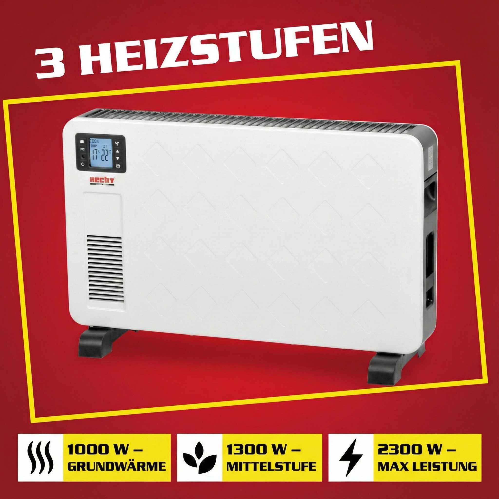 Hecht Konvektor Elektro Heizung Heizlüfter Elektroheizer 3623, 2300 W, Thermostat, Timer, Stromsparend – Bild 5 von 5