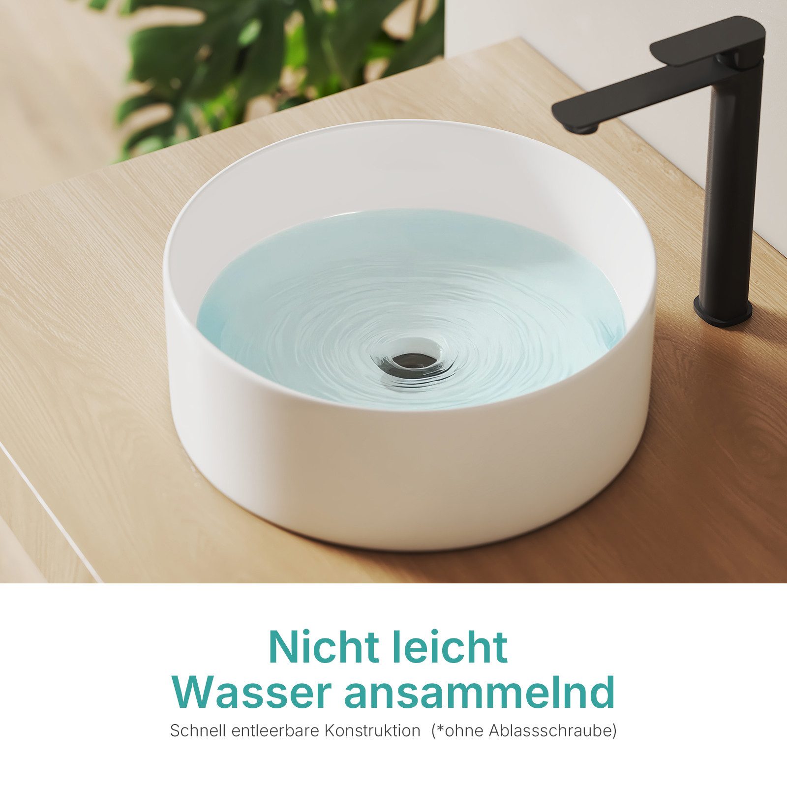 EMKE Aufsatzwaschbecken Rundes 35cm Aufsatzwaschbecken aus weißer Keramik–für Bad und Gäste-WC