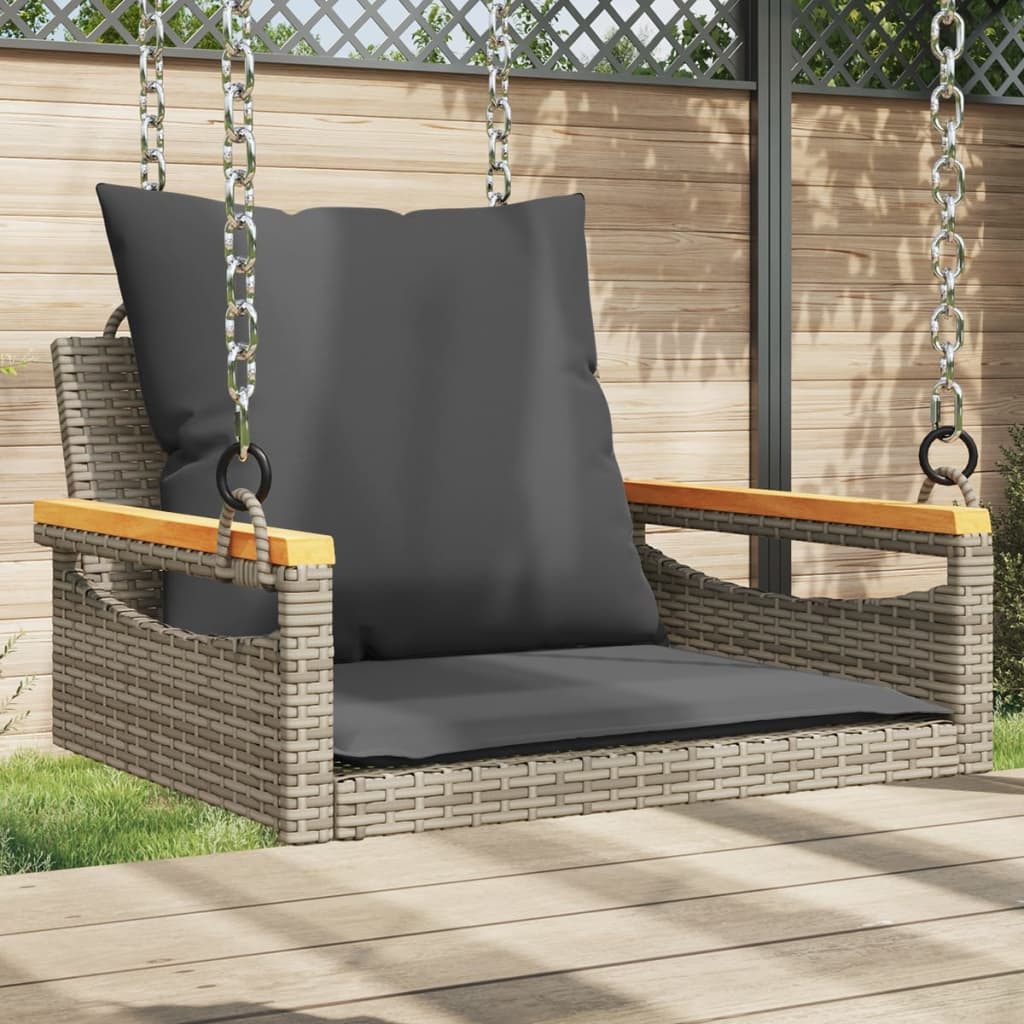 vidaXL Palettenkissen, Hängesessel mit Kissen Grau 63x62x40 cm Poly Rattan