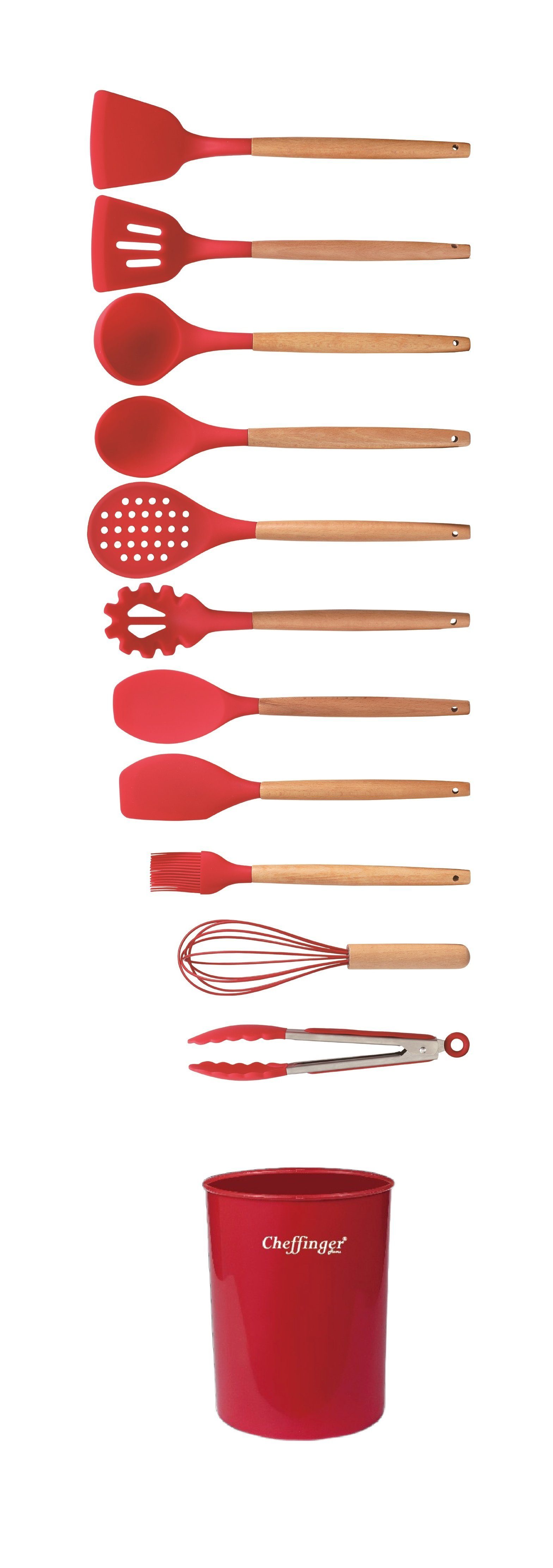 Cheffinger Kochbesteck-Set 12-tlg Küchenhelfer Kochbesteck Set Kochgeschirr Silikon Holzgriff (12-tlg., 12-teiliges Set) – Bild 2 von 2