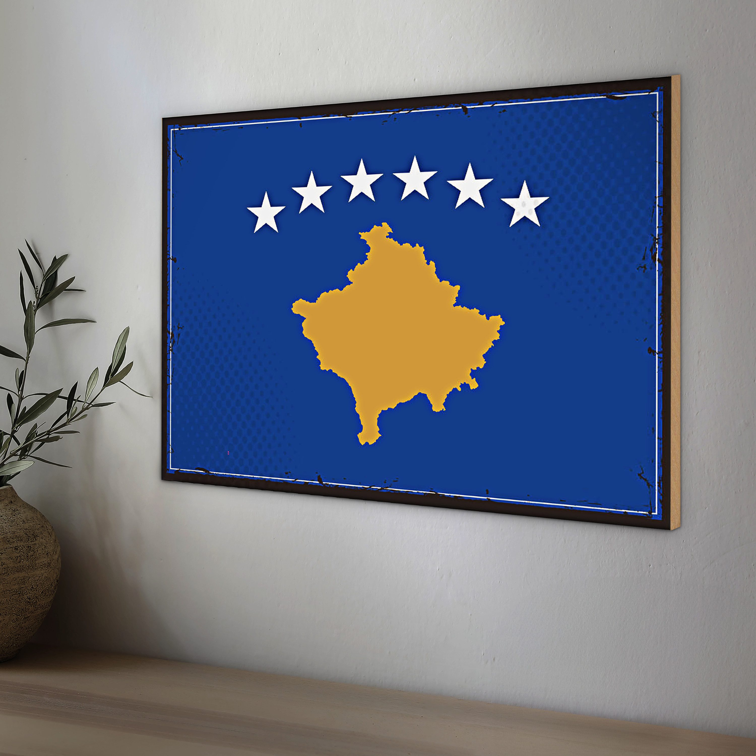 Roomando Holzbild Flagge Kosovo 18x12cm Retro Flag of Kosovo