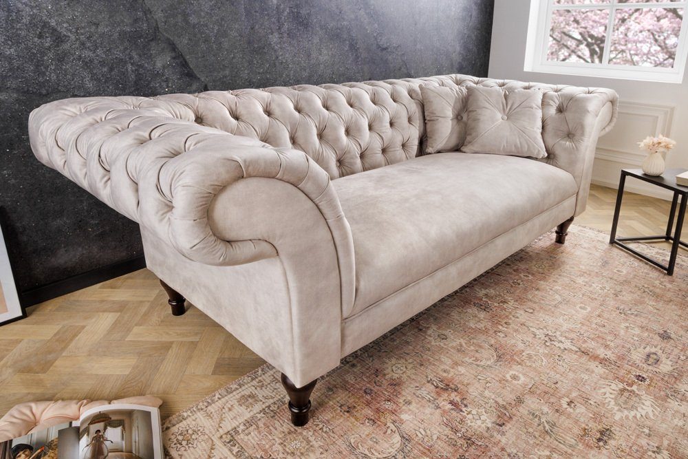 riess-ambiente Sofa »PARIS 225cm champagner / schwarz«, 1 Teile, Wohnzimmer  · Samt · 3-Sitzer · Couch mit Kissen · Chesterfield Design